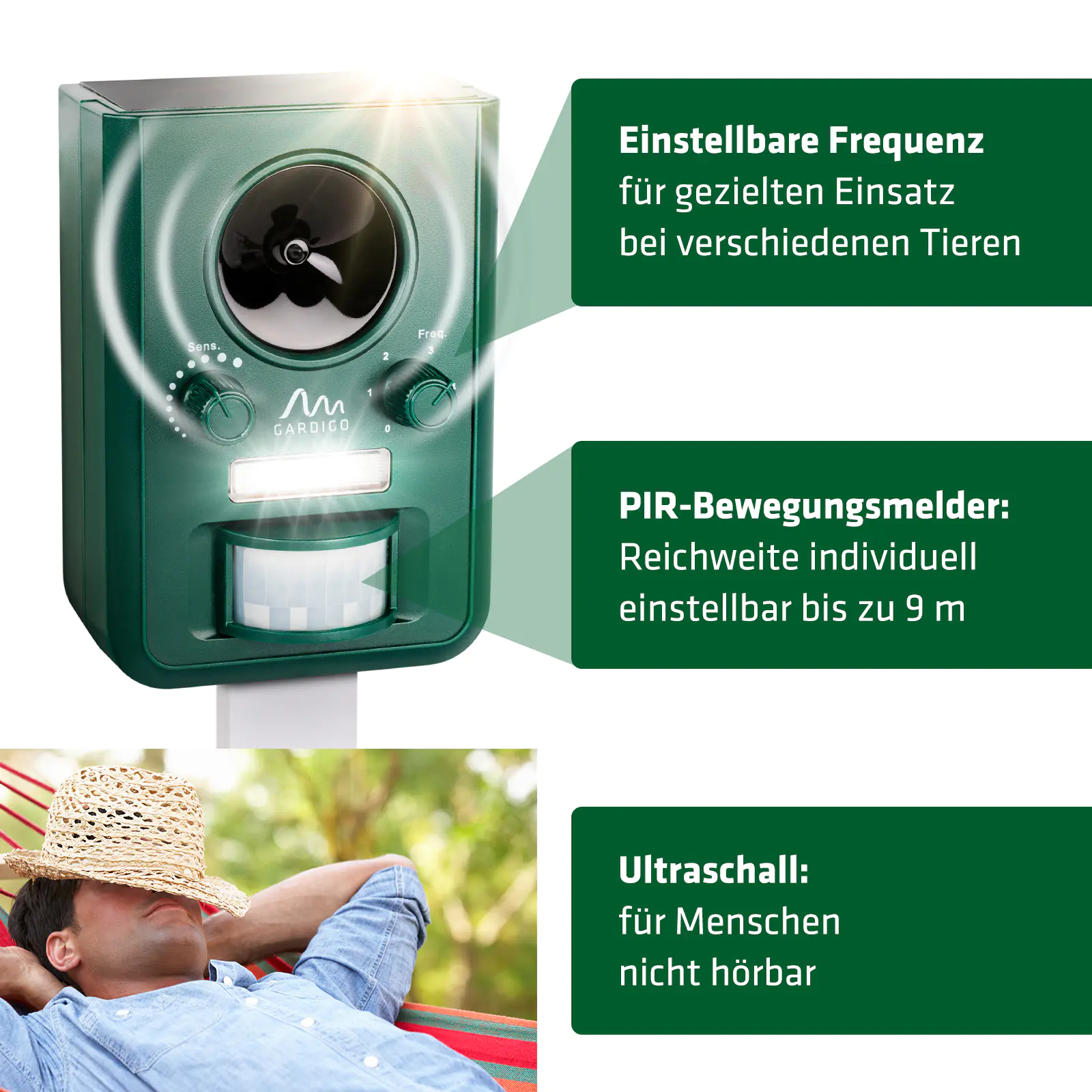 Gardigo Solar Tiervertreiber mit Ultraschall