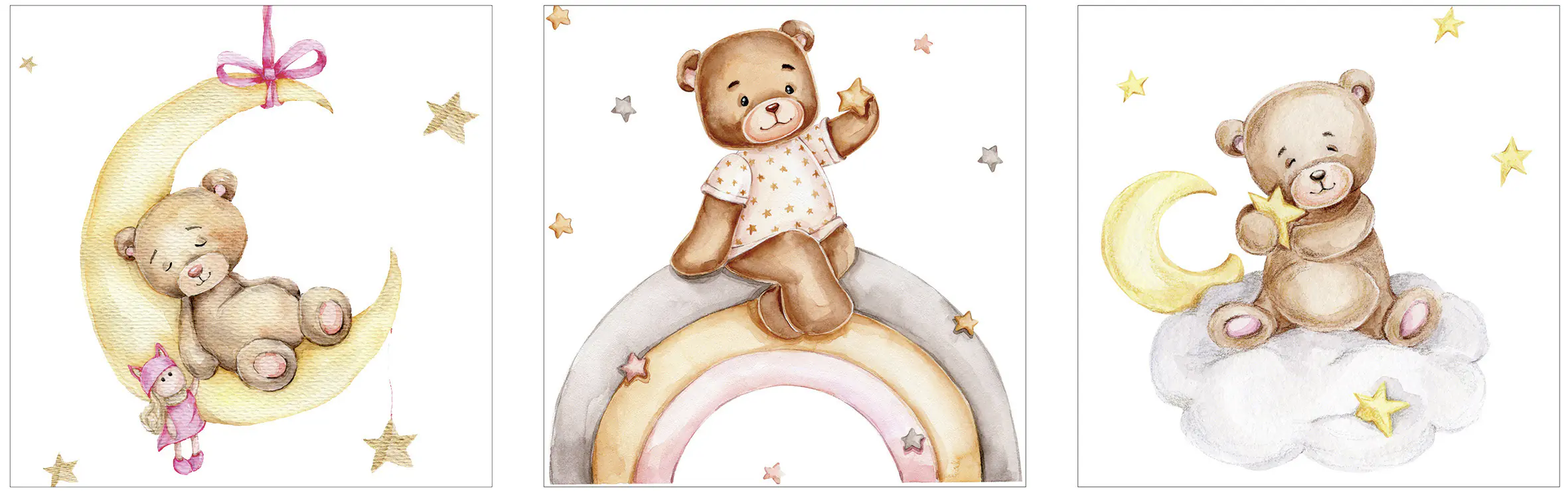 Keilrahmenbild Teddy 25 x 25 cm 3 Stück