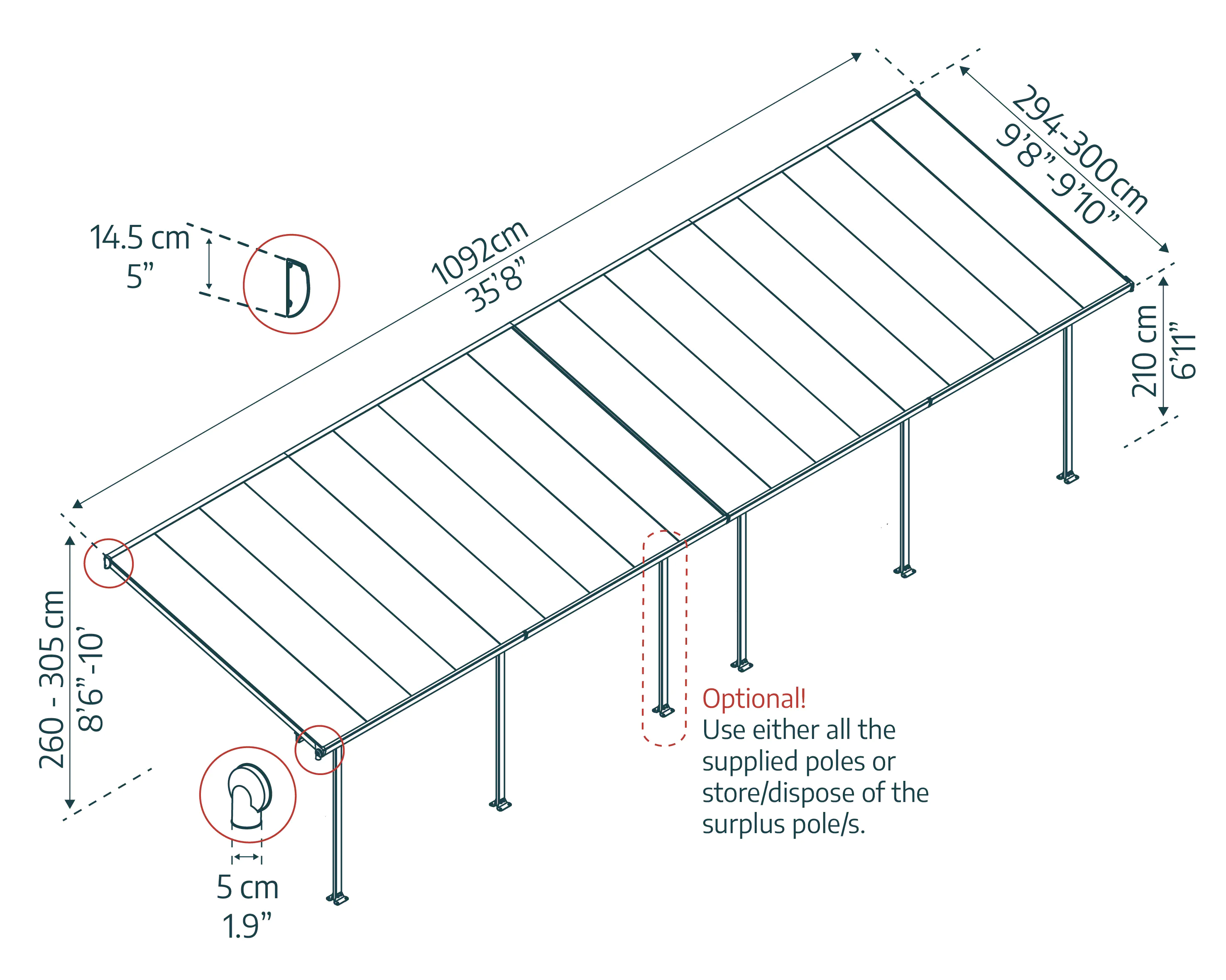 Canopia Terrassendach 1092 x 300 cm weiß