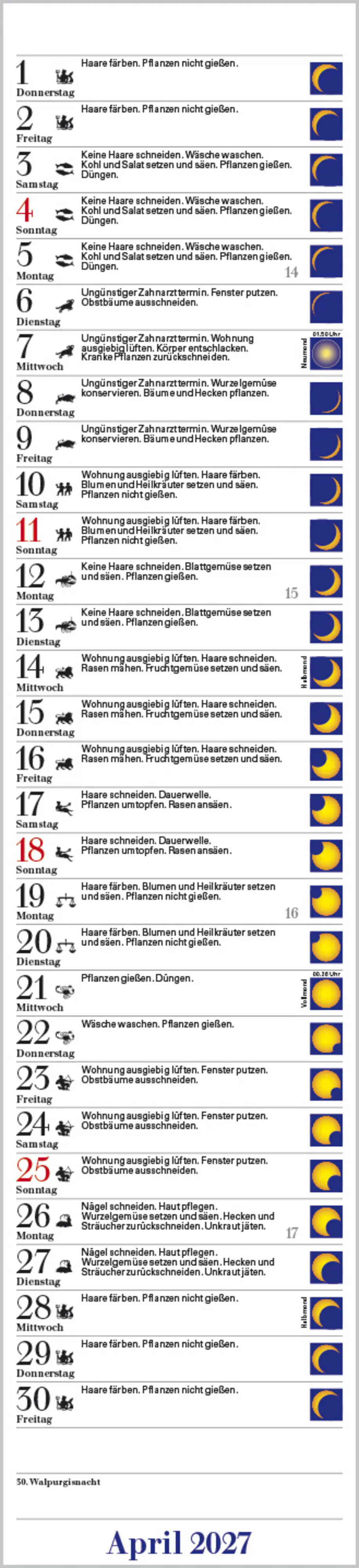 Korsch Kalender Langplaner Mond 2027