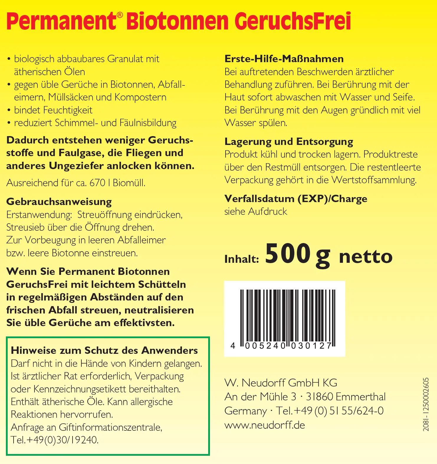 Permanent BiotonnenGeruchsFrei 500 g Permanent BiotonnenGeruchsFrei 500 g
