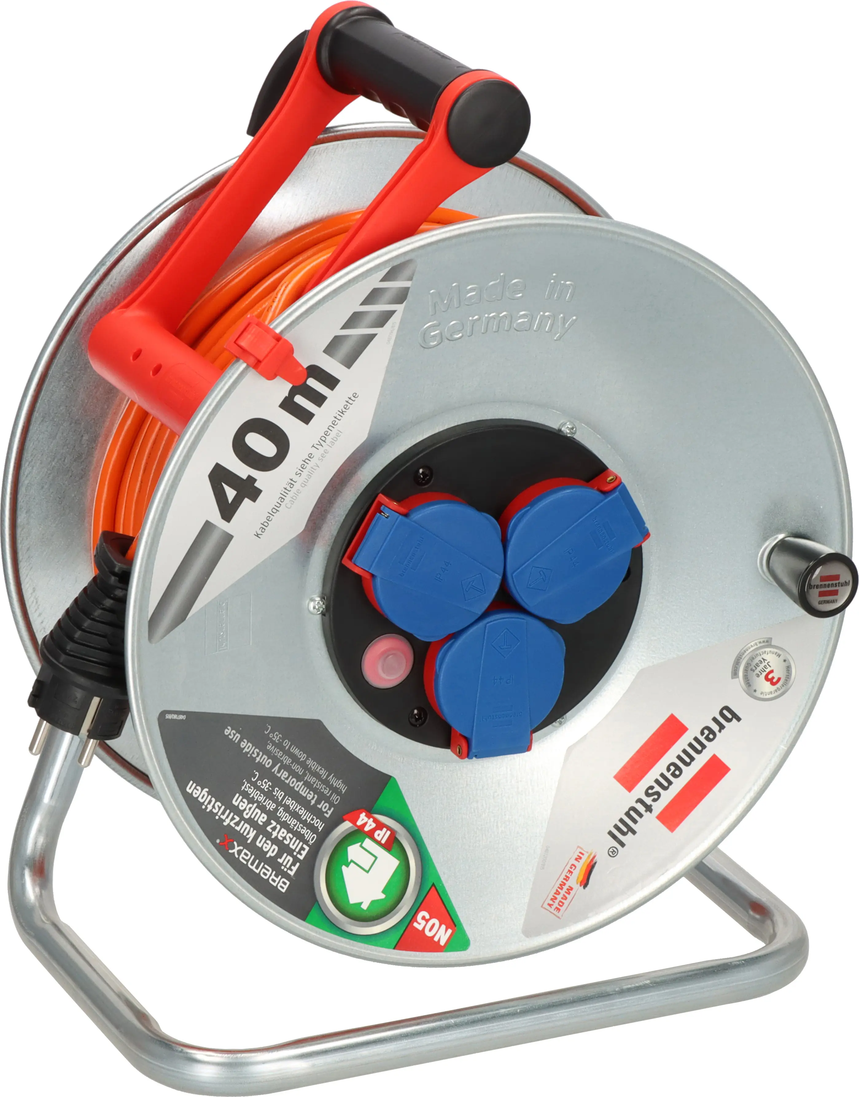 Brennenstuhl Kabeltrommel Aussen 25 m, AT-N05V3GV3-F 3G1,5, orange 3 Schutzkontaktstecker