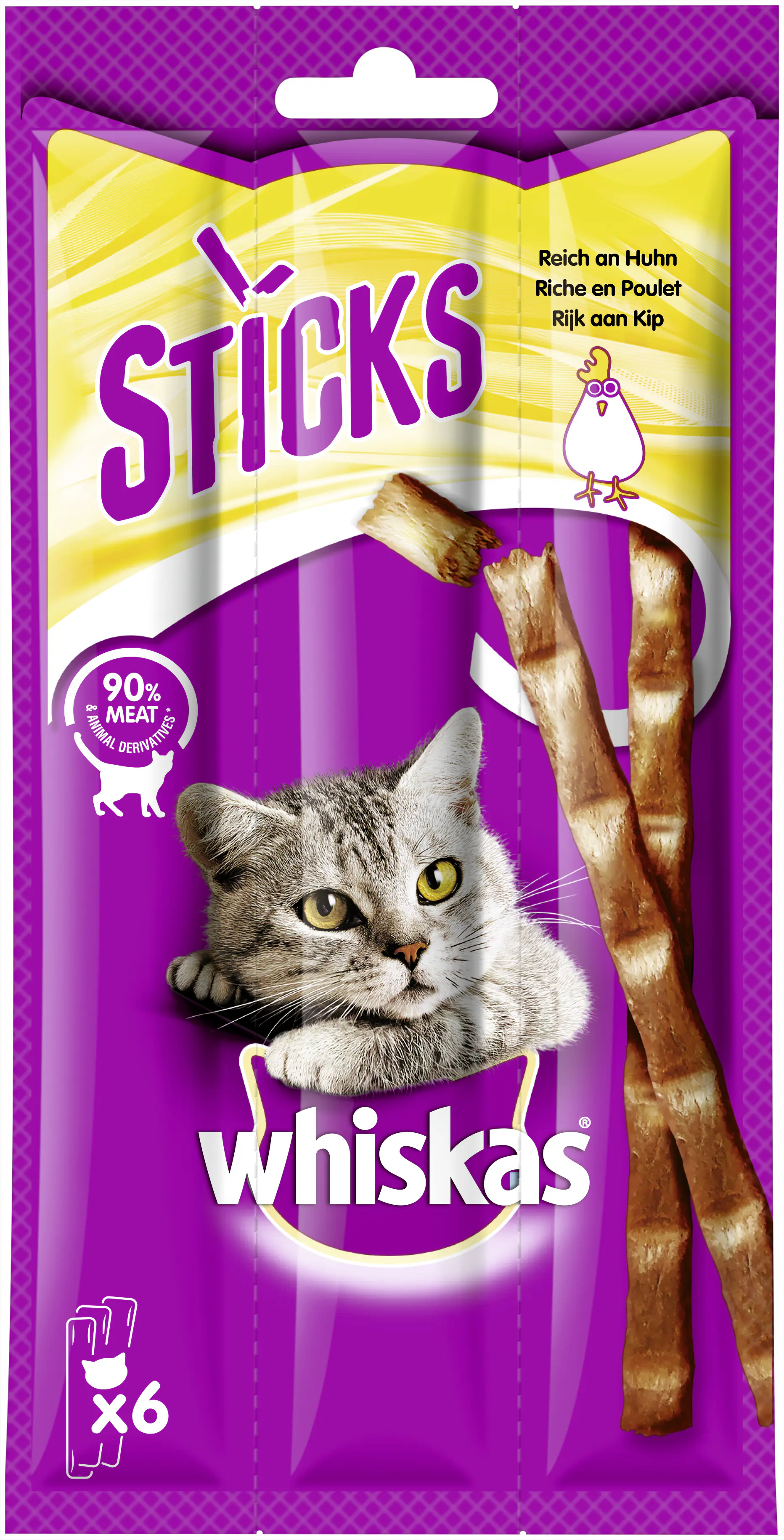 Whiskas Katzensnack Sticks Reich an Huhn 36 g / 6 Stück