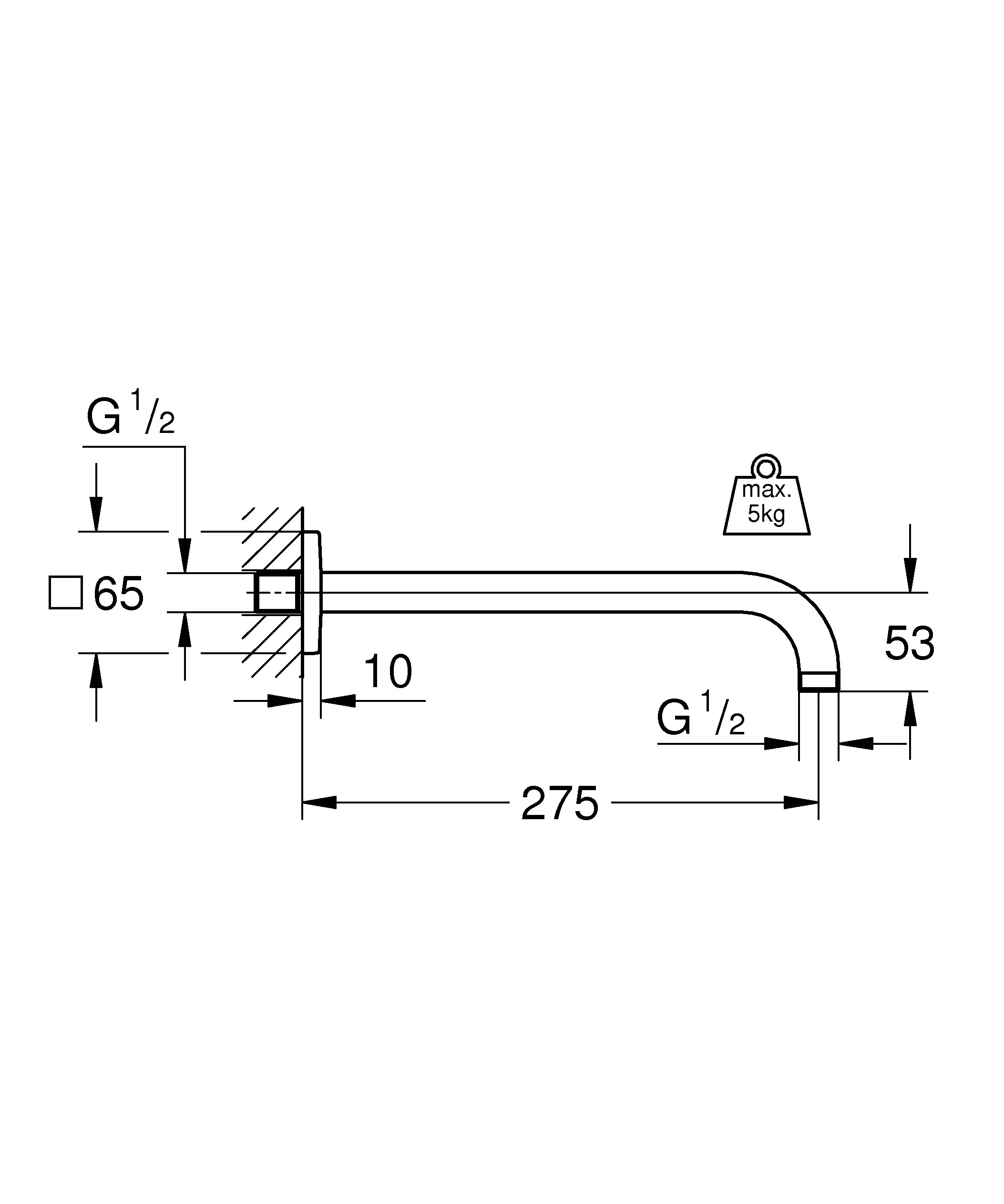Grohe Rainshower Brausearm chrom, Ausladung 275 mm, mit eckiger Rosette
