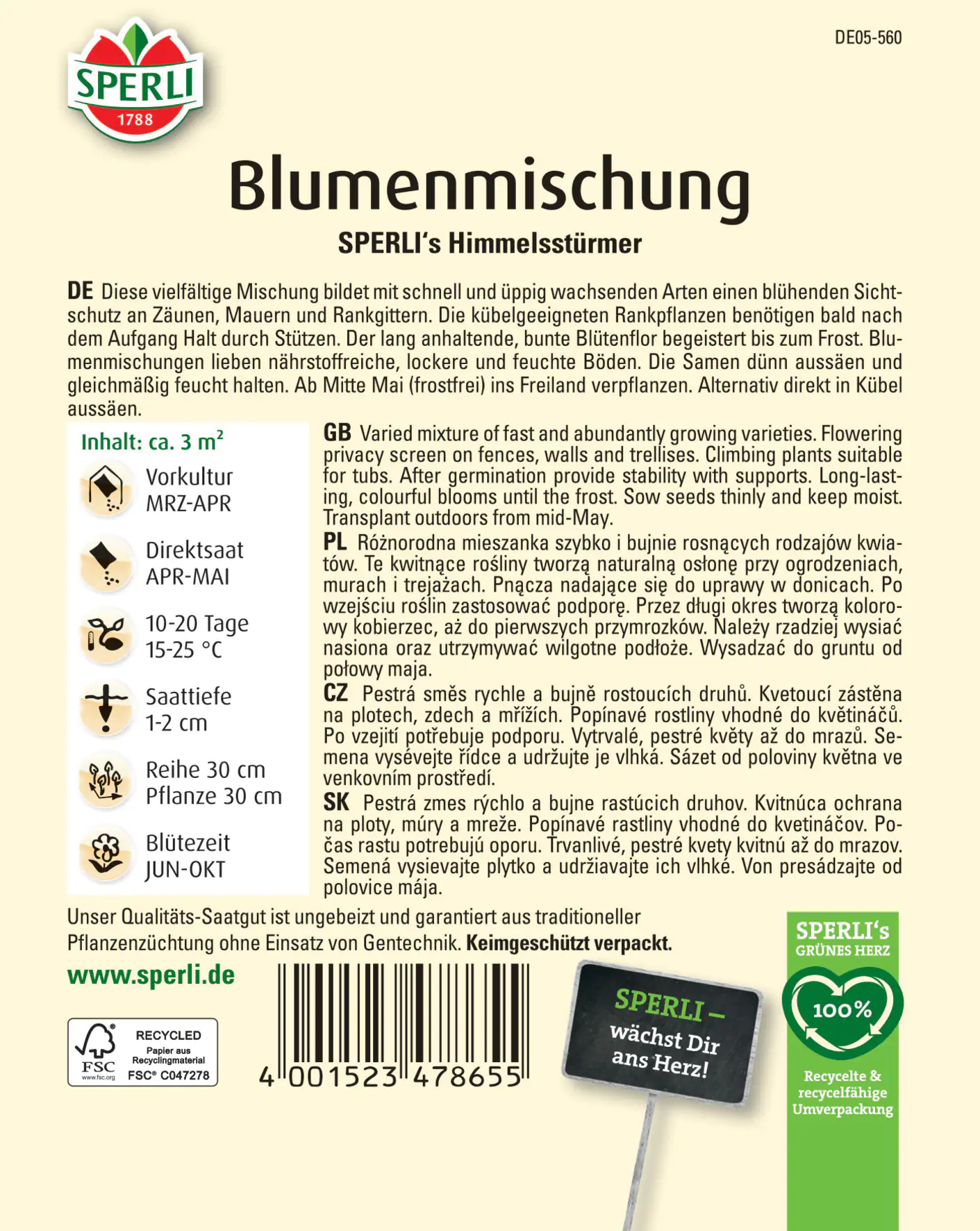 Sperli Blumenmischung SPERLI's Himmelsstürmer Sperli Blumenmischung SPERLI's Himmelsstürmer