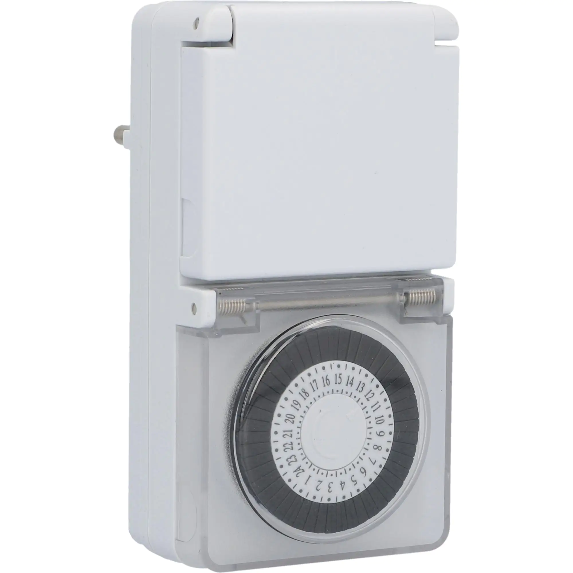 Tageszeitschaltuhr analog, mini, für außen, IP44, weiß Tageszeitschaltuhr analog, mini, für außen, IP44, weiß