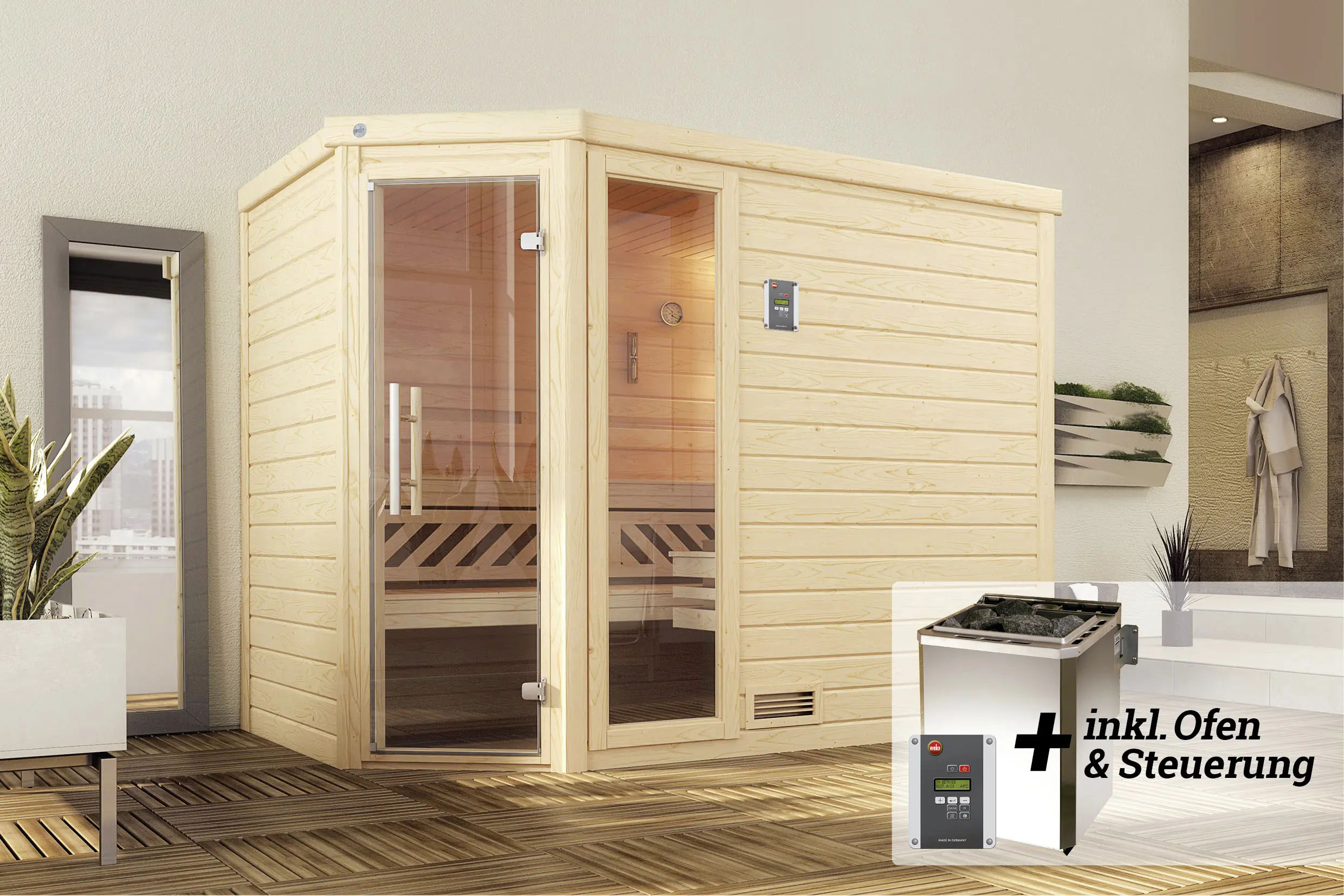 Weka Premium Massivholz-Sauna Turku Gr. 3 Sparset 7,5 kW BioS