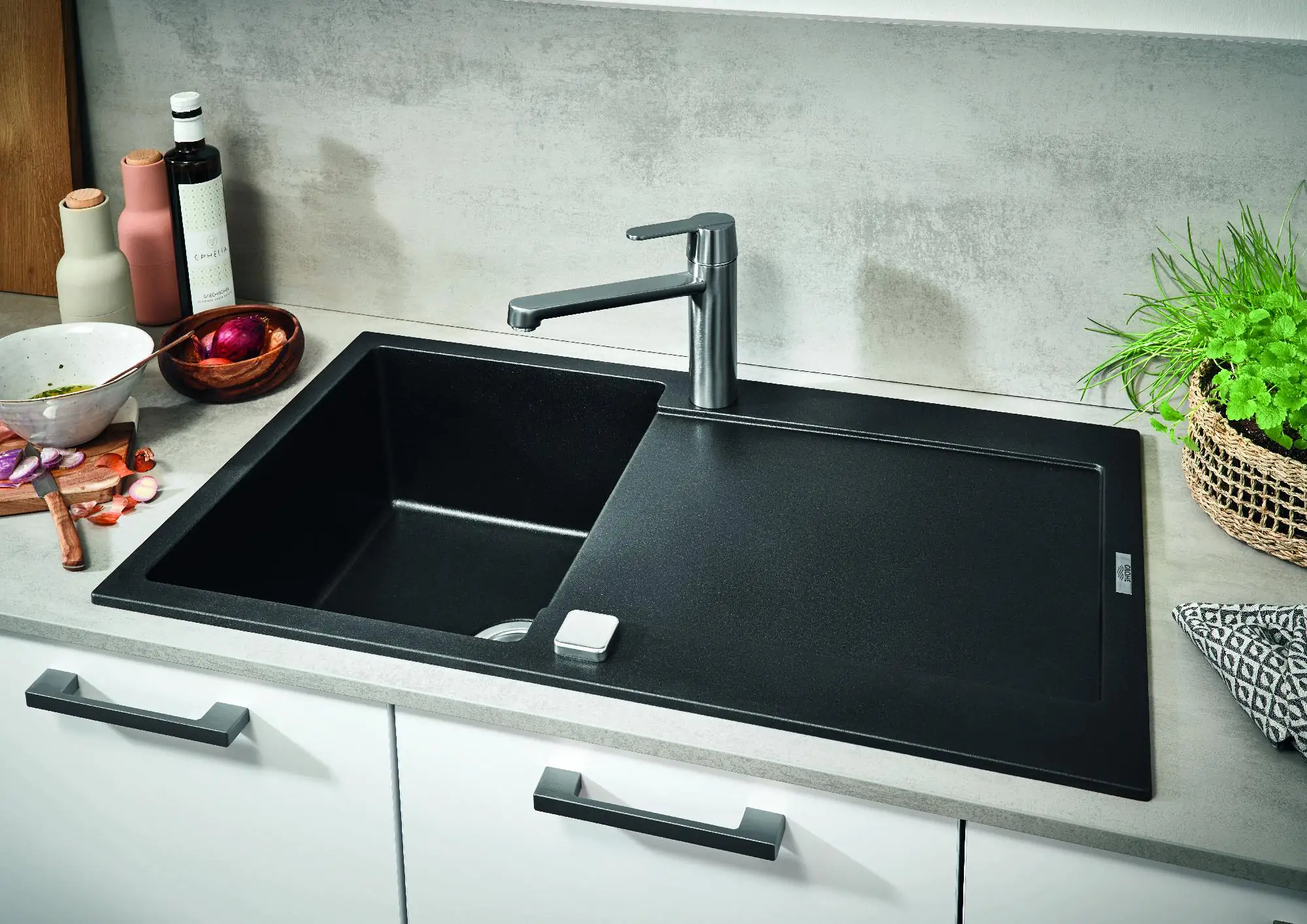 Grohe Spültischarmatur Get supersteel, mittelhoher Auslauf