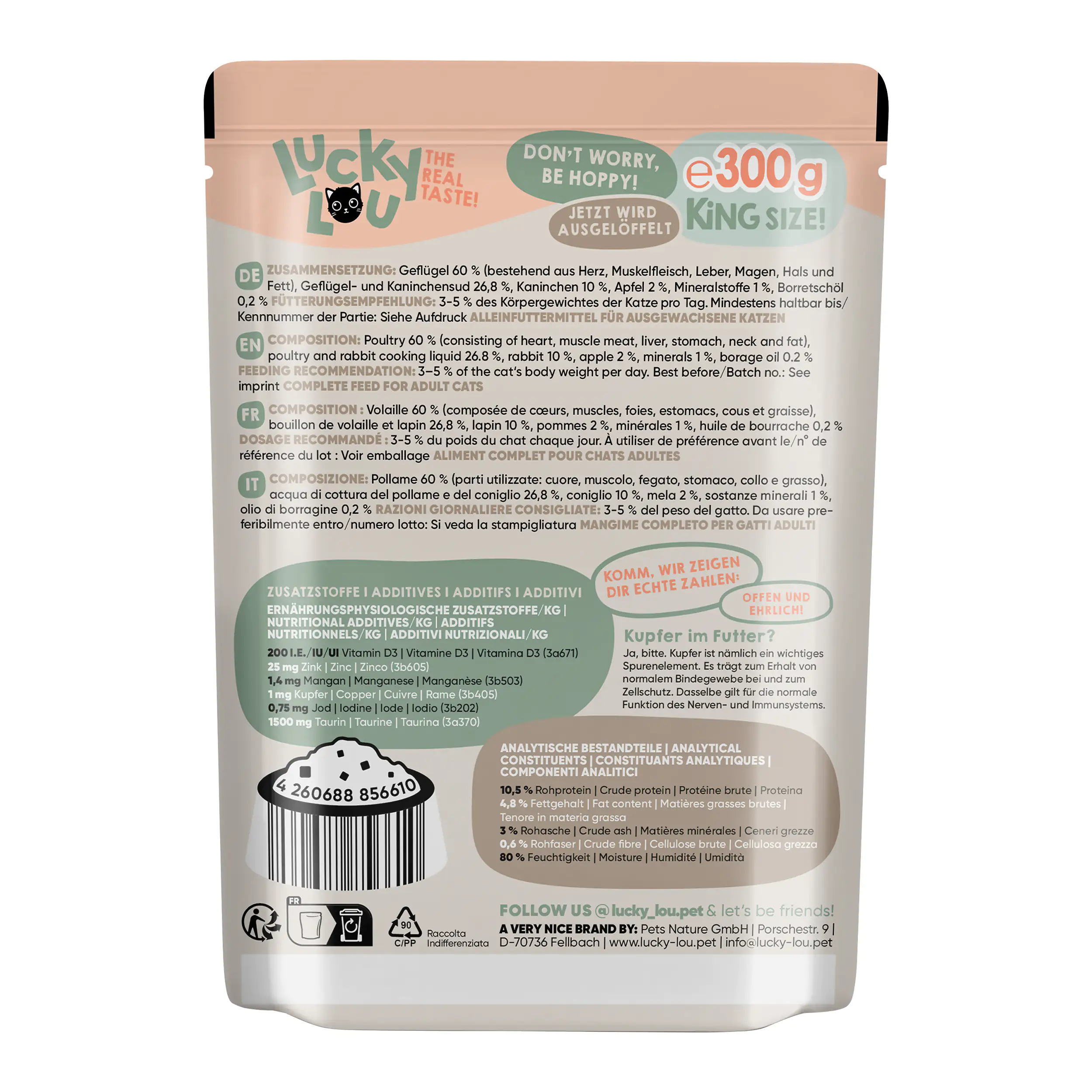 Lucky Lou Katzenfutter Geflügel und Kaninchen 300 g