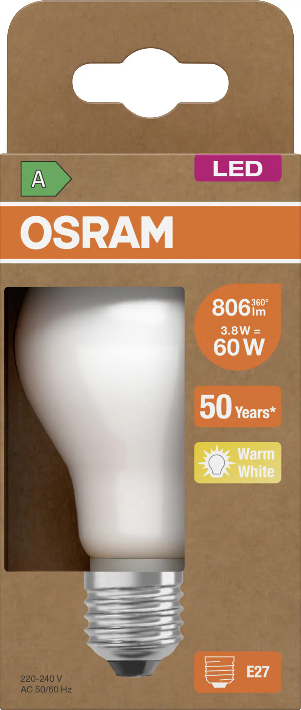 Osram LED Leuchtmittel Classic 3,8W matt E27 warmweiß