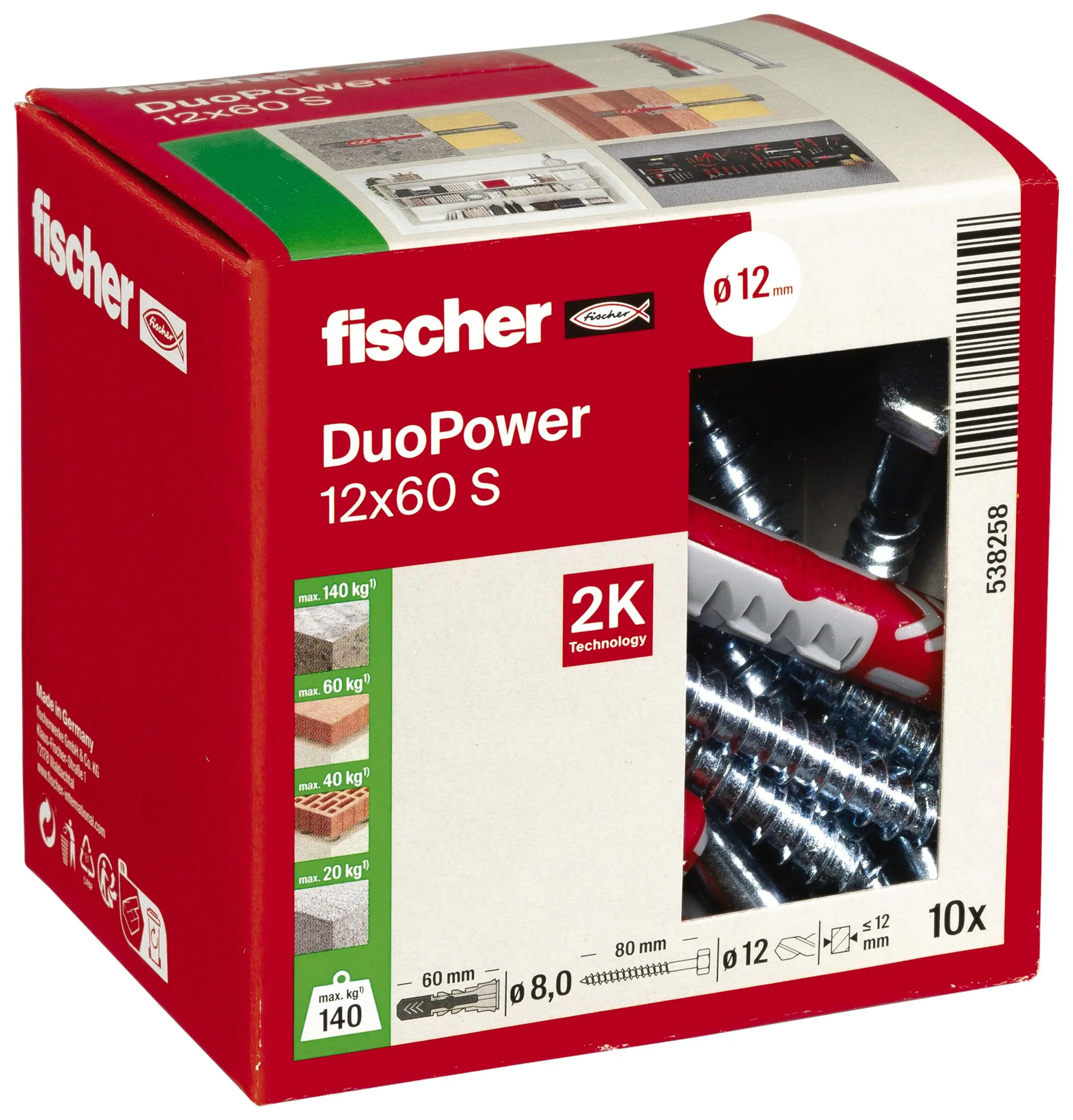 Fischer Dübel-Set Duopower 12.0 x 60 mm - 10 Stück
