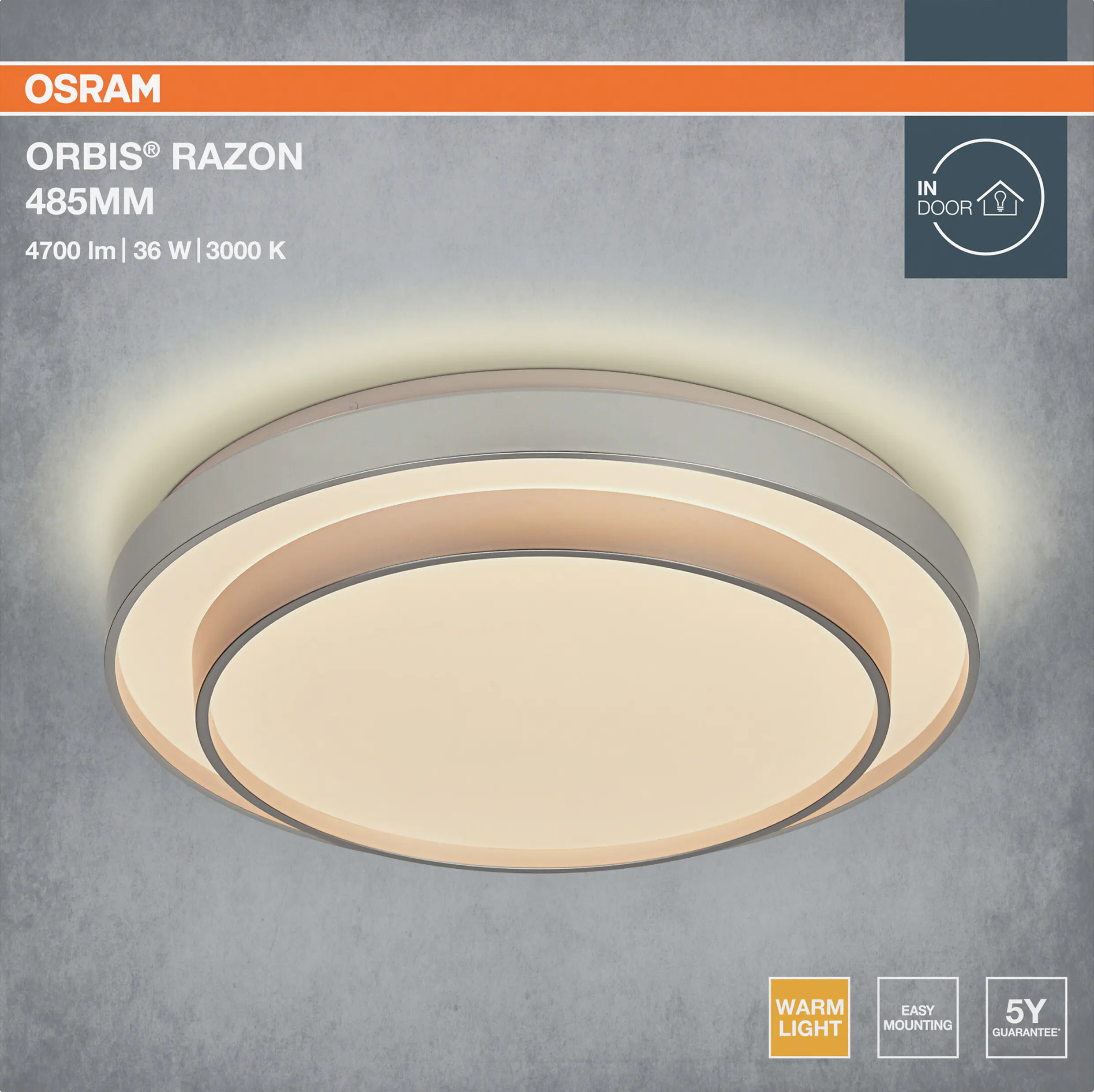 Osram LED-Deckenleuchte Orbis Razon Ø 48,5 cm 36 W silber warmweiß