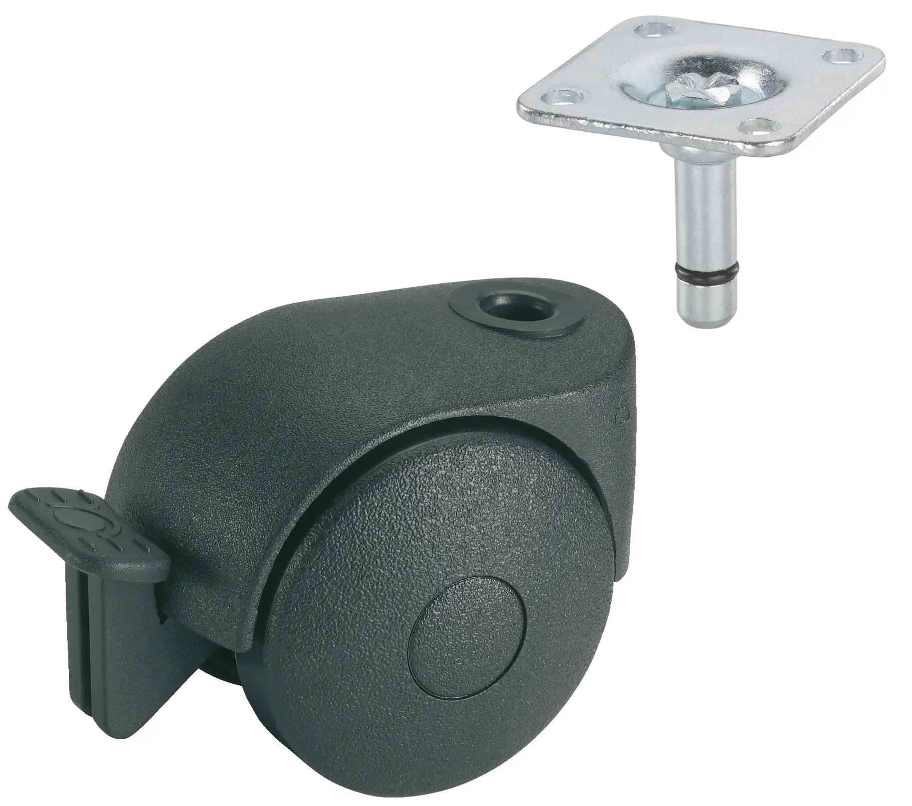 Doppelrolle mit Radfeststeller Ø 50 mm für normale Böden Tragkr. 30 kg