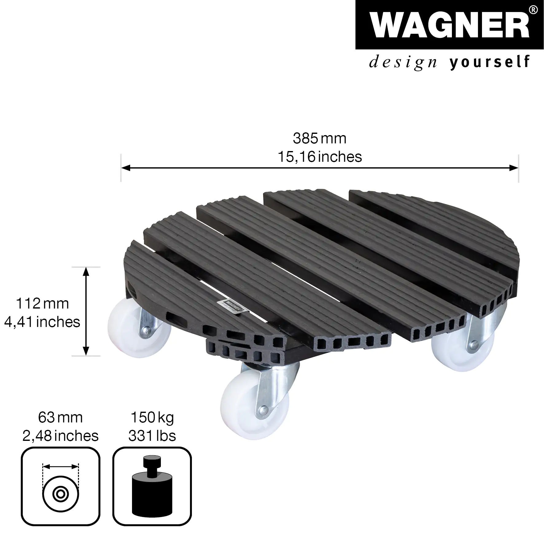 WAGNER Pflanzenroller WPC rund Ø 38,5 cm Tragkraft bis max. 150 kg