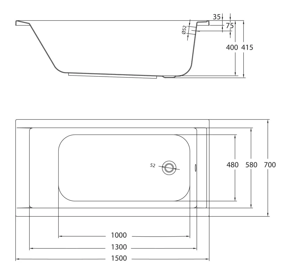 Ottofond Badewanne Costa 150 x 70 cm, weiß
