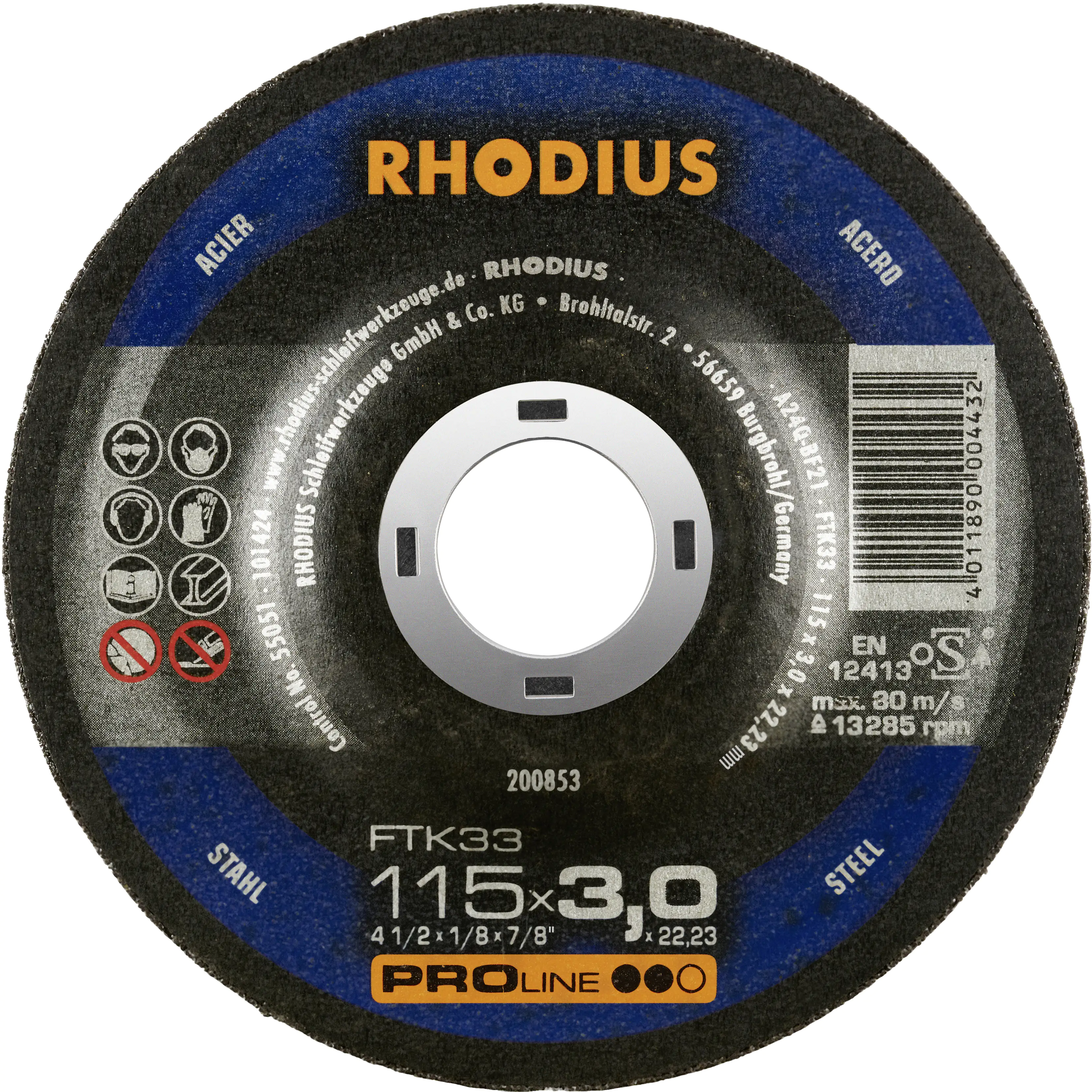 Rhodius Freihandtrennscheibe FTK33 Stahl Ø 115 mm Bohrung 22,23 mm Rhodius Freihandtrennscheibe FTK33 Stahl Ø 115 mm Bohrung 22,23 mm
