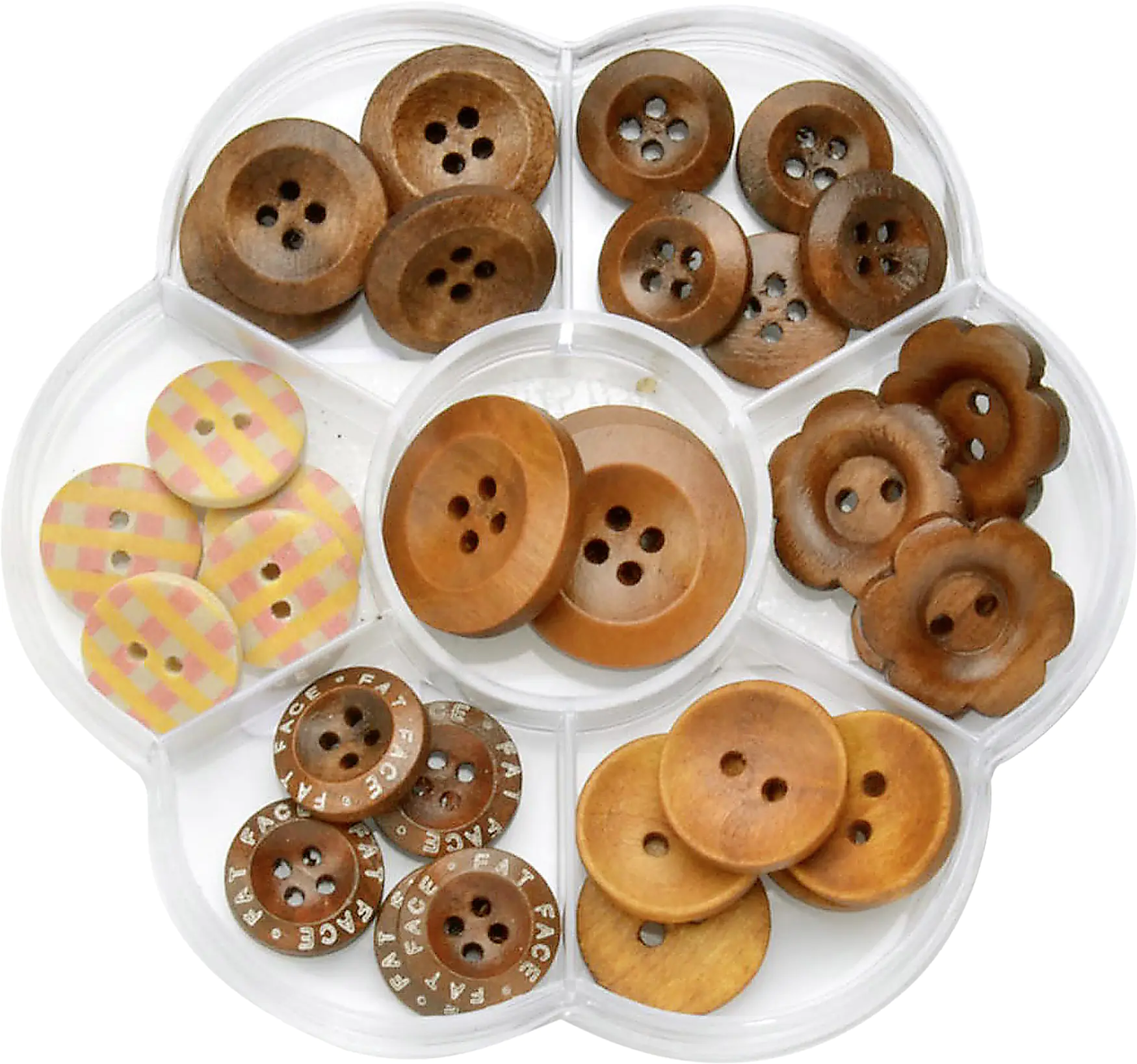 Knöpfe 33 Stück mix Holz bedruckt