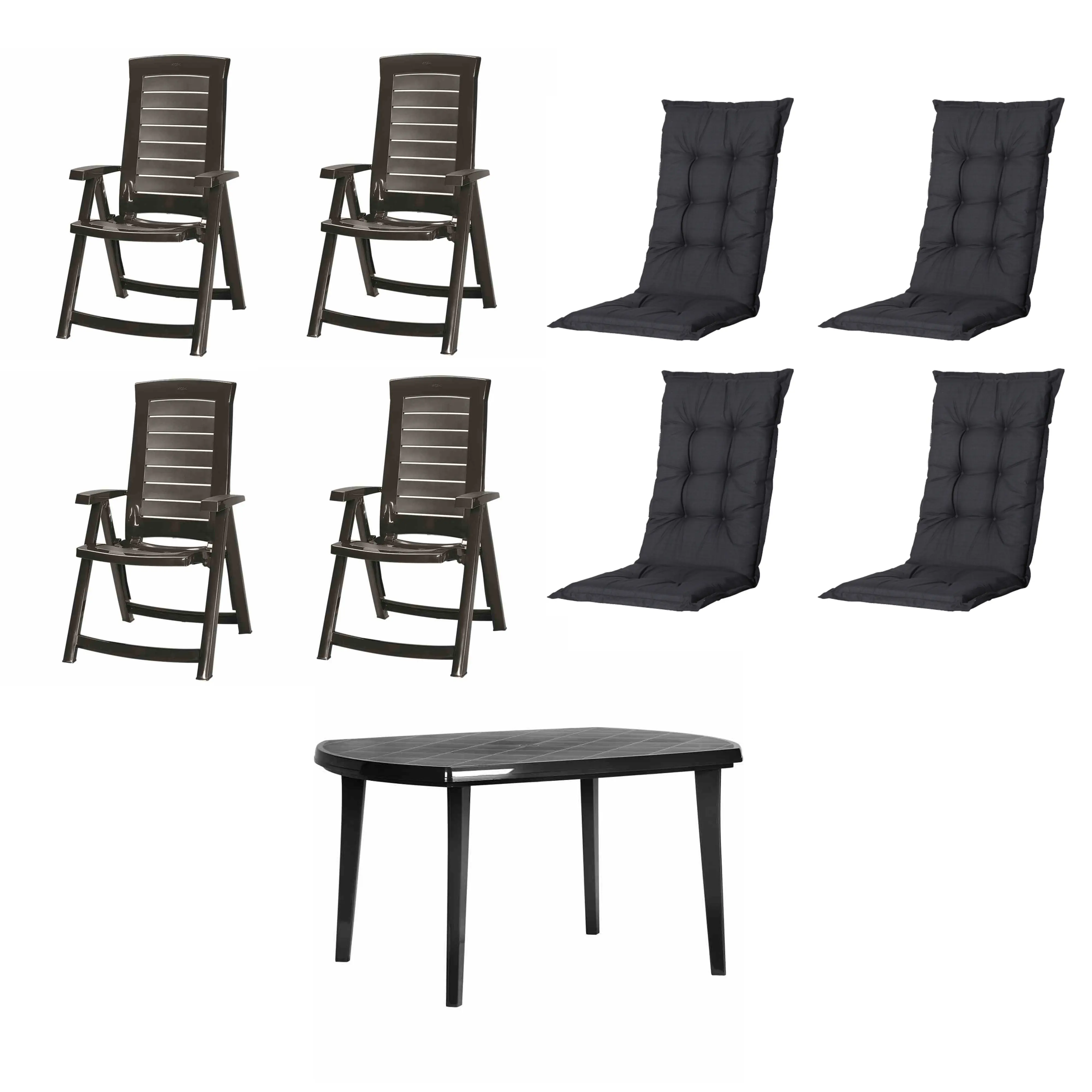 Jardin Garten-Essgruppe Aruba + Elise 4 Personen Kunststoff mit Auflagen graphit/schwarz
