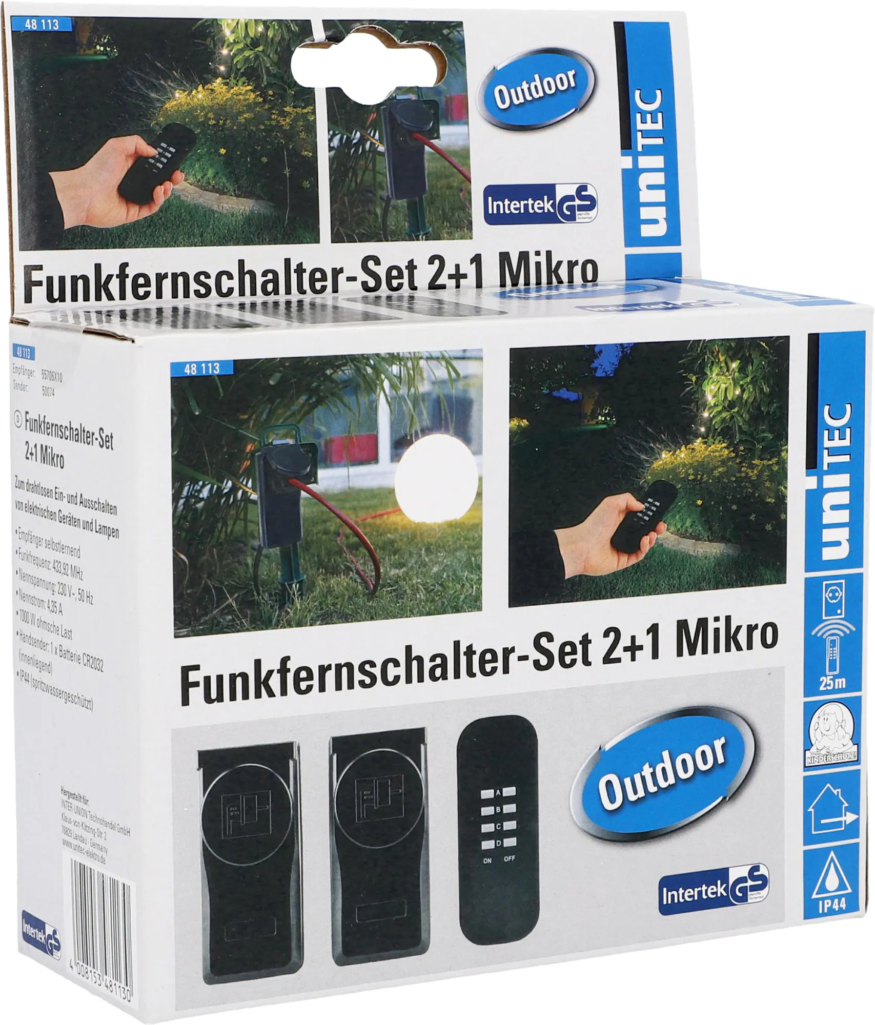 Funkfernschalter-Set Outdoor 2 Steckdosen + 1 Fernbedienung, schwarz Funkfernschalter-Set Outdoor 2 Steckdosen + 1 Fernbedienung, schwarz