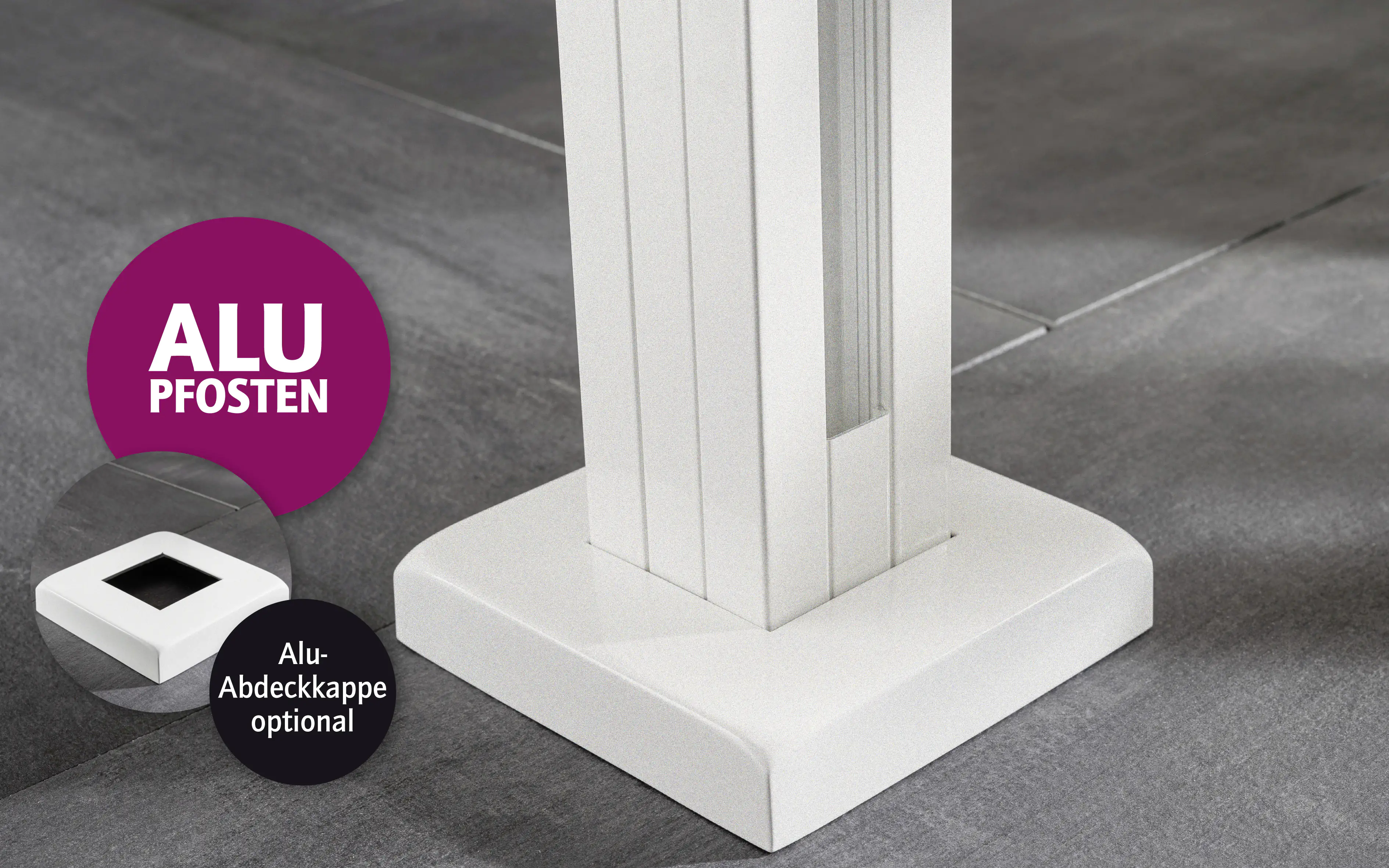 Ambiente Aluminium-Pfosten 240 cm, 68 x 68 mm, Verkehrsweiß Struktur 9016 Ambiente Aluminium-Pfosten 240 cm, 68 x 68 mm, Verkehrsweiß Struktur 9016