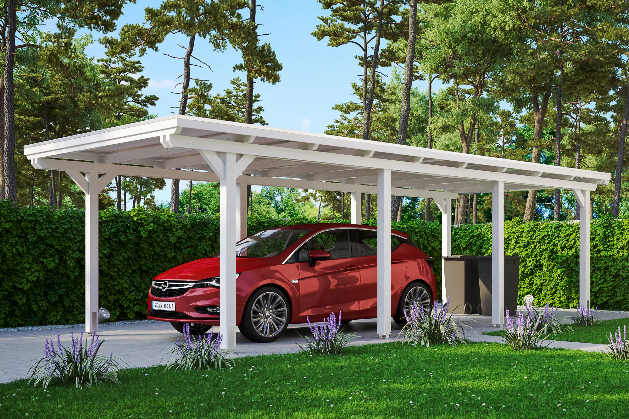 4018211022762 SKAN HOLZ Carport Emsland 354 x 846 cm mit EPDM-Dach, lasiert in Weiß