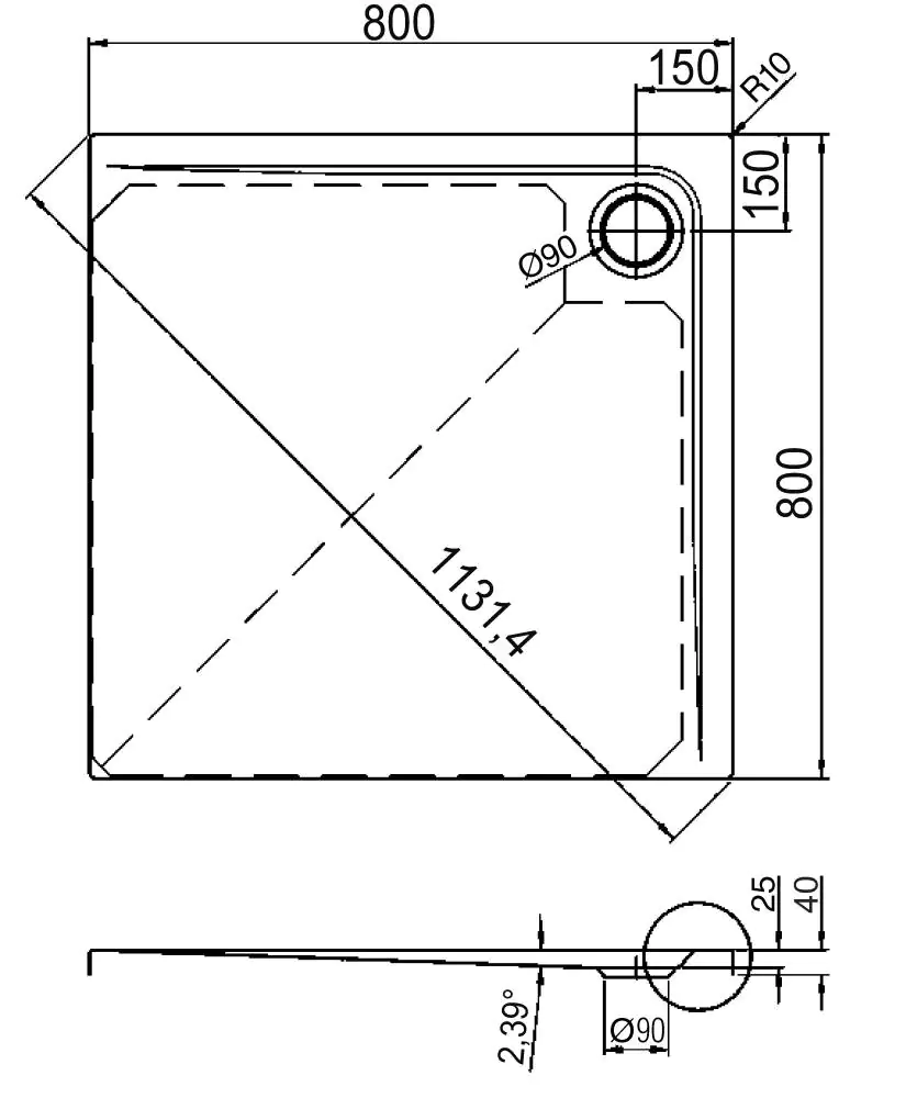 Ottofond Duschwanne Maui Q 80 x 80 x 2,5 cm, weiß