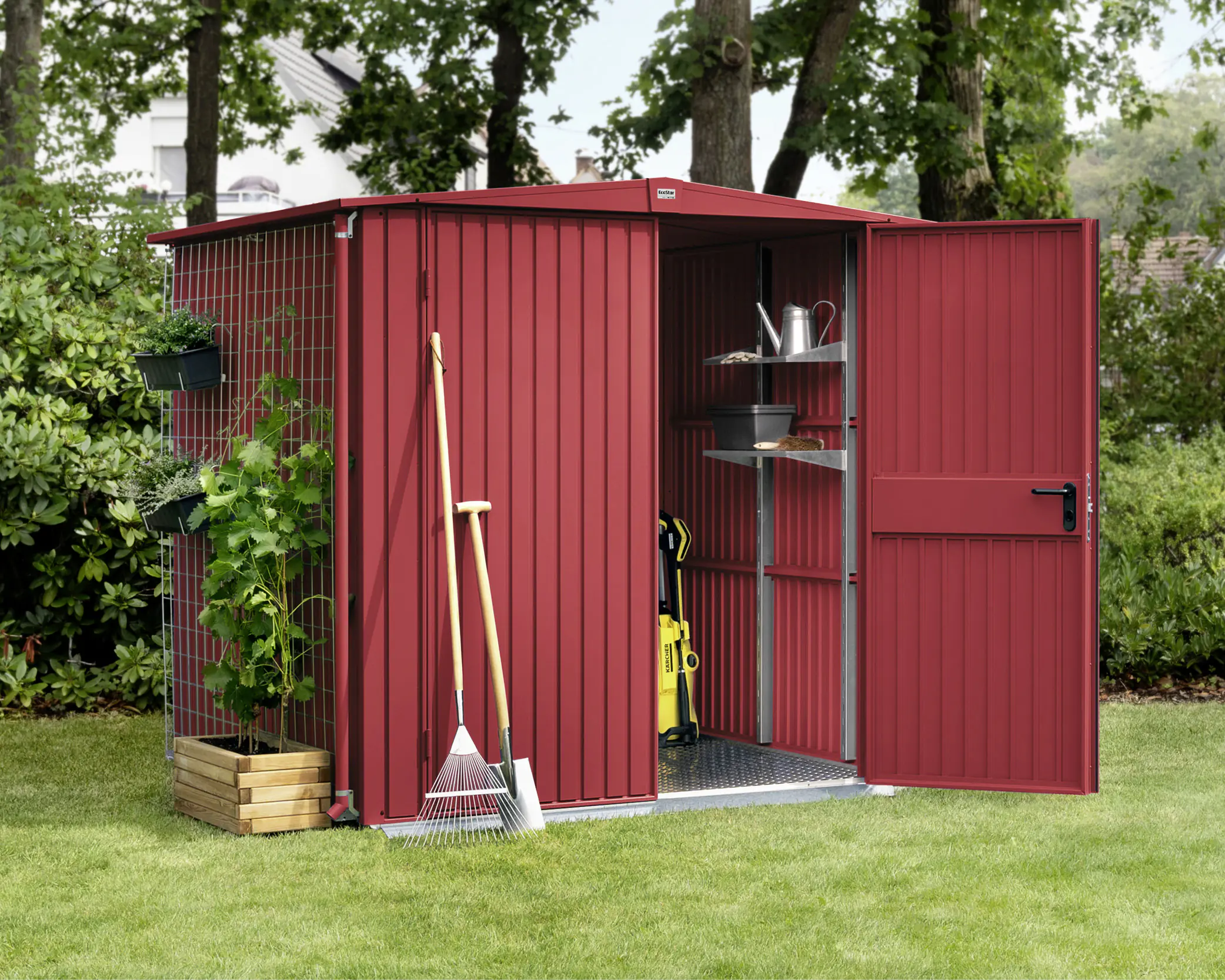 EcoStar Gerätehaus Trend-S Typ 2 258,8 x 247,7 x 216 cm purpurrot