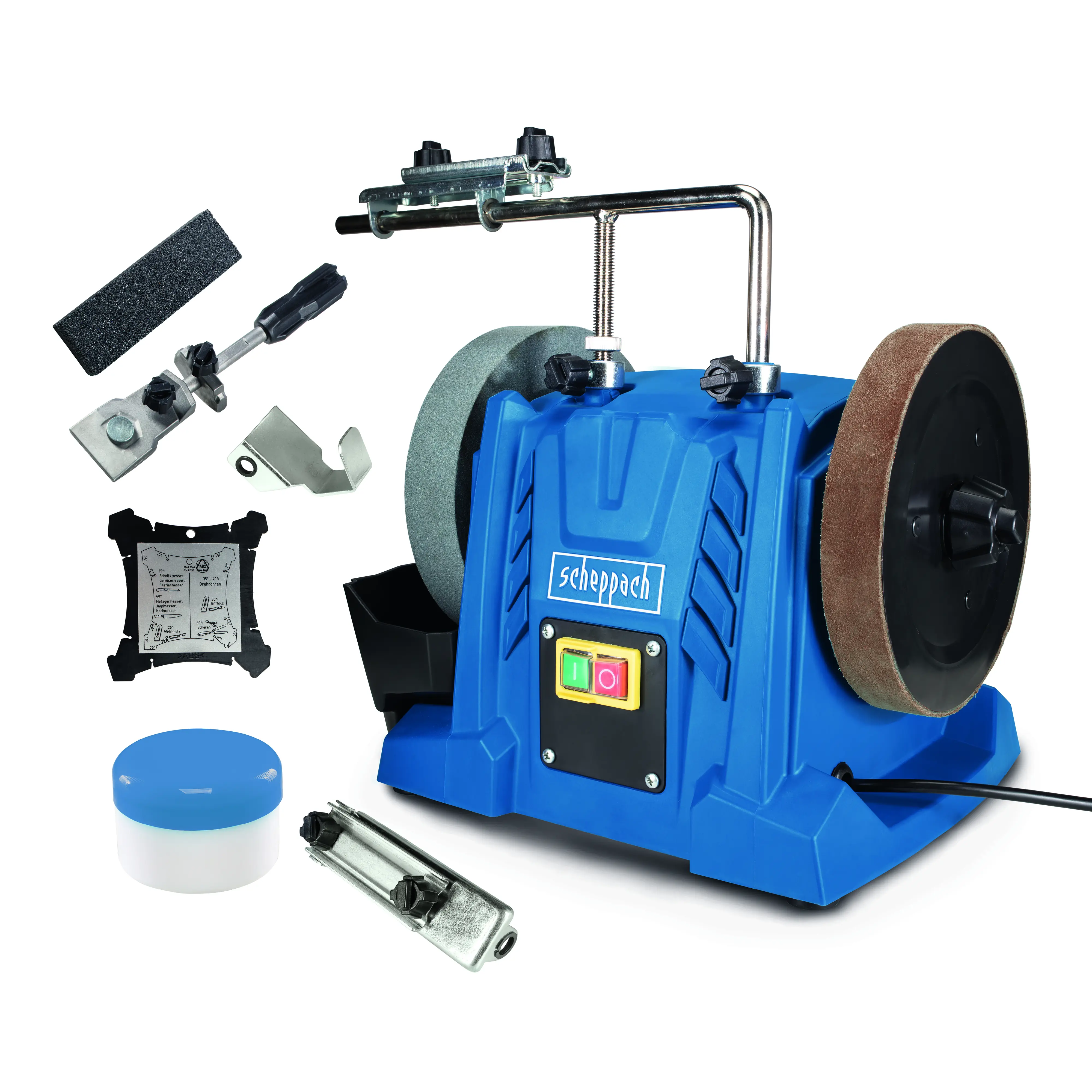 Scheppach Nass-Schleifsystem TIGER 5000S 150 W 120 U/min 200mm Korund-Schleifstein mit Messerschleifvorrichtung Scheppach Nass-Schleifsystem TIGER 5000S 150 W 120 U/min 200mm Korund-Schleifstein mit Messerschleifvorrichtung