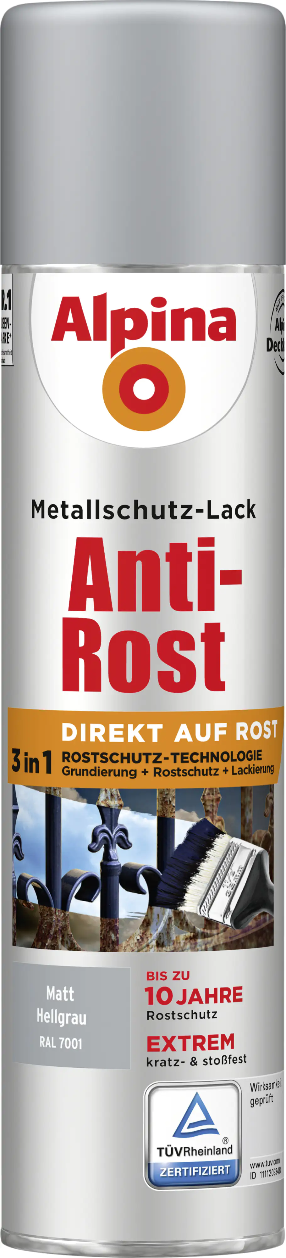 Alpina Sprühmetallschutz-Lack Anti Rost 400 ml hellgrau matt Alpina Sprühmetallschutz-Lack Anti Rost 400 ml hellgrau matt