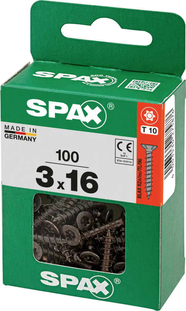 Spax Universalschrauben 3 x 16 mm T10 Vollgewinde - 100 Stk.  Spax Universalschrauben 3 x 16 mm T10 Vollgewinde - 100 Stk.