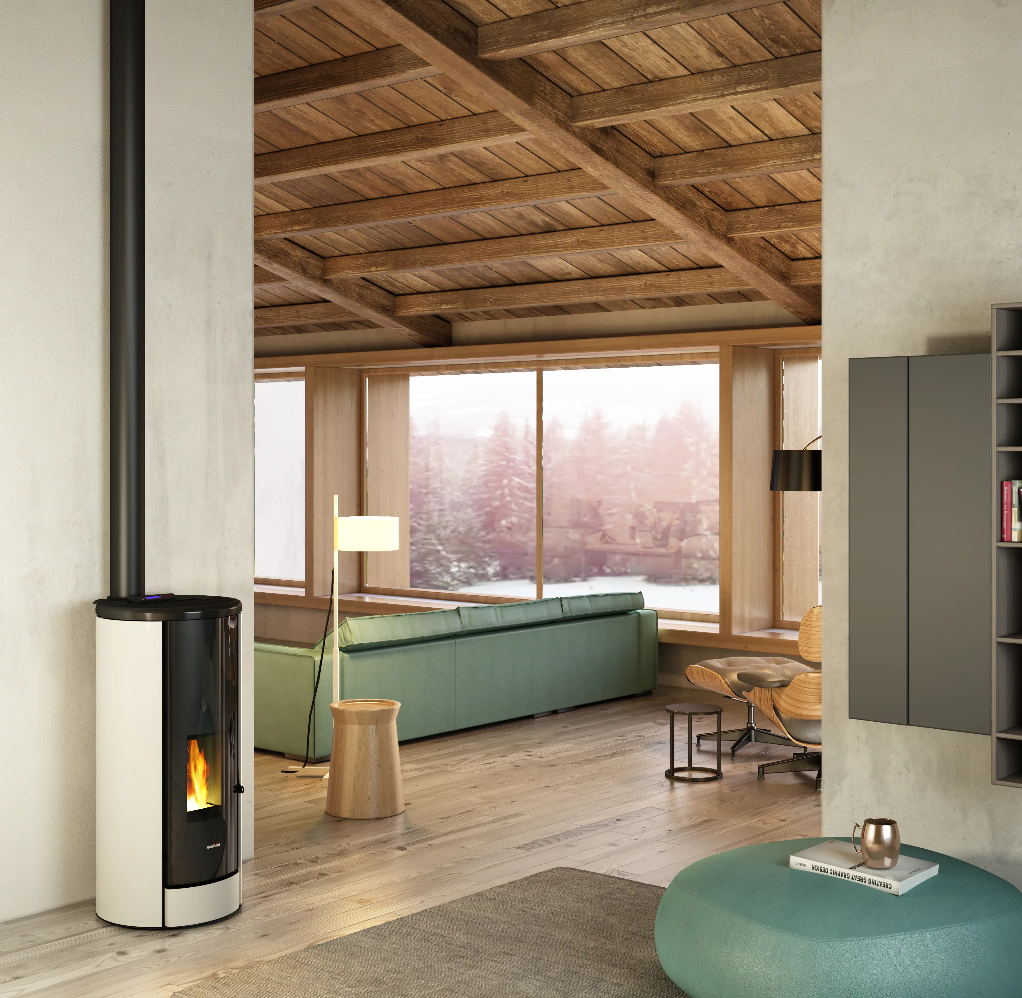 8053859010586 Freepoint Pelletofen Breeze weiß schwarz, weiß, bis 9,1kW Heizleistung