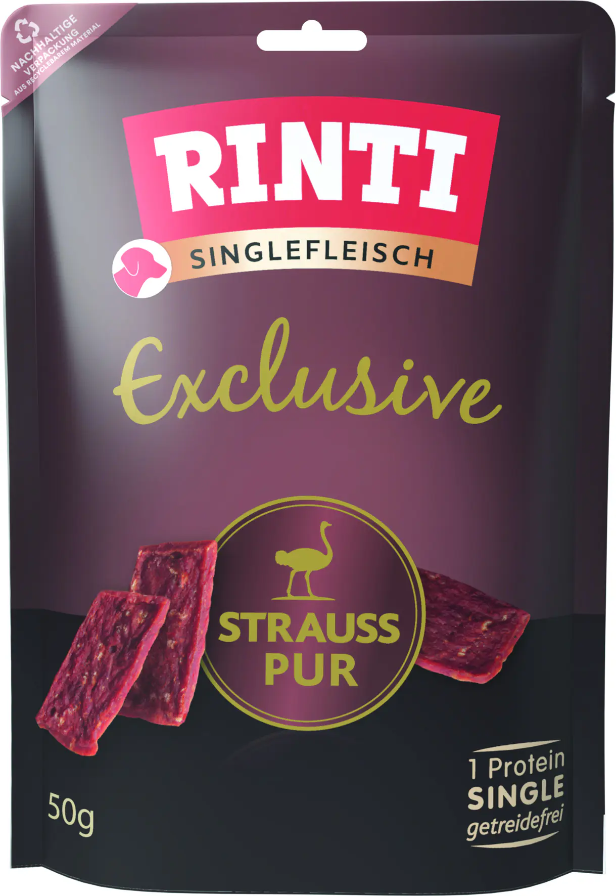 Rinti Hundesnack Singlefleisch Strauß pur 50 g