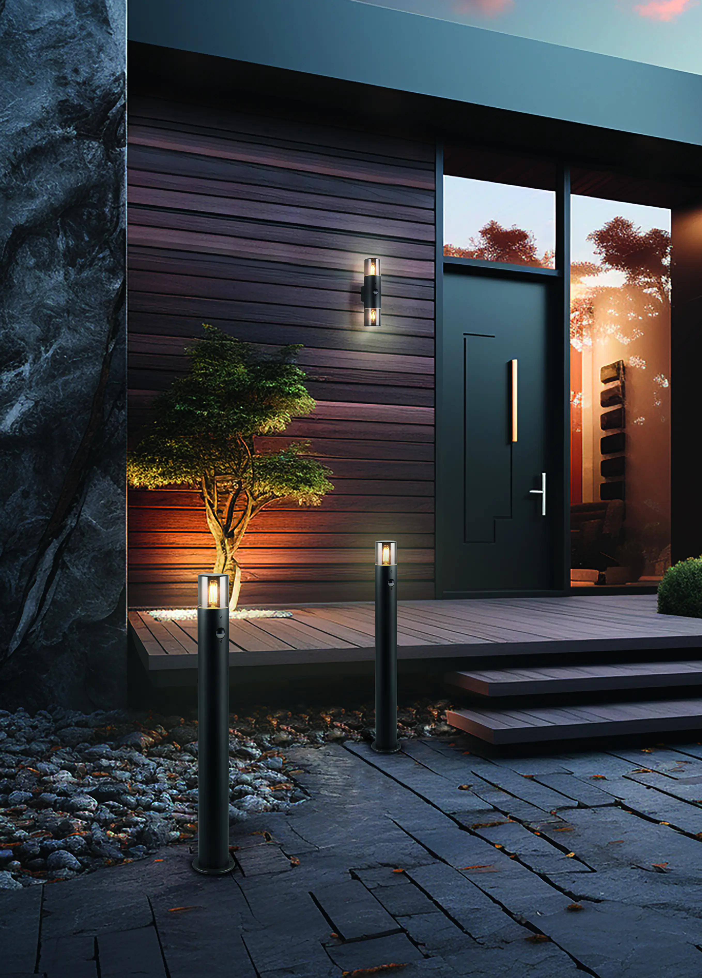 Trio Leuchten Außen-Wandleuchte Hoosic schwarz matt E27 Up & Down mit Bewegungsmelder