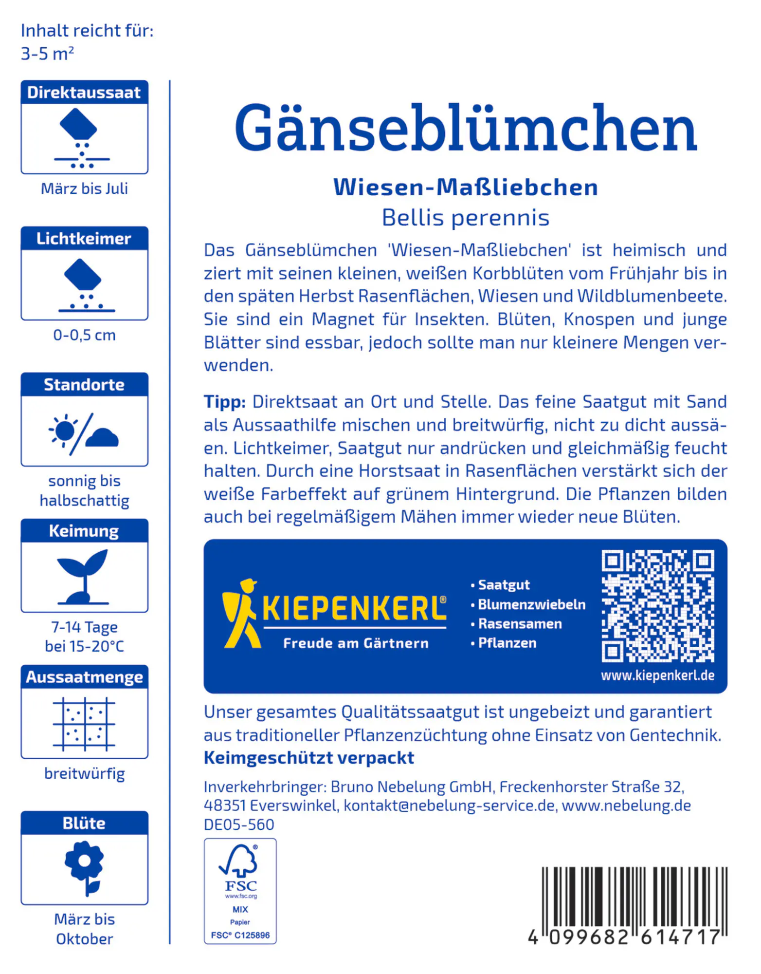 Kiepenkerl Saatgut Gänseblümchen Wiesen-Maßliebchen für ca. 3-5 m²
