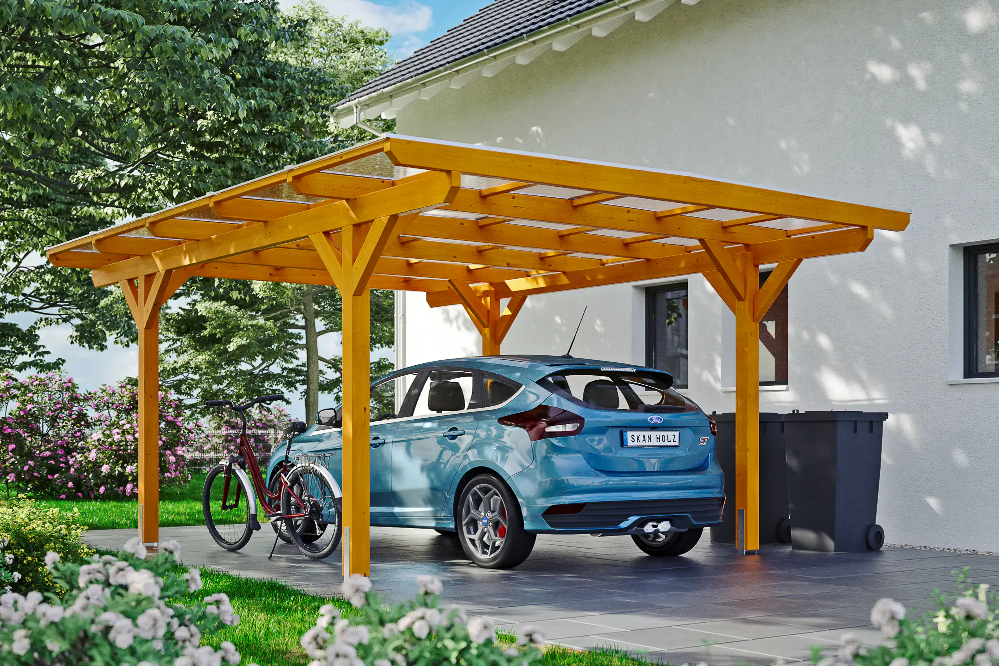 SKAN HOLZ Carport Odenwald 428 x 541 cm, lasiert in Eiche hell