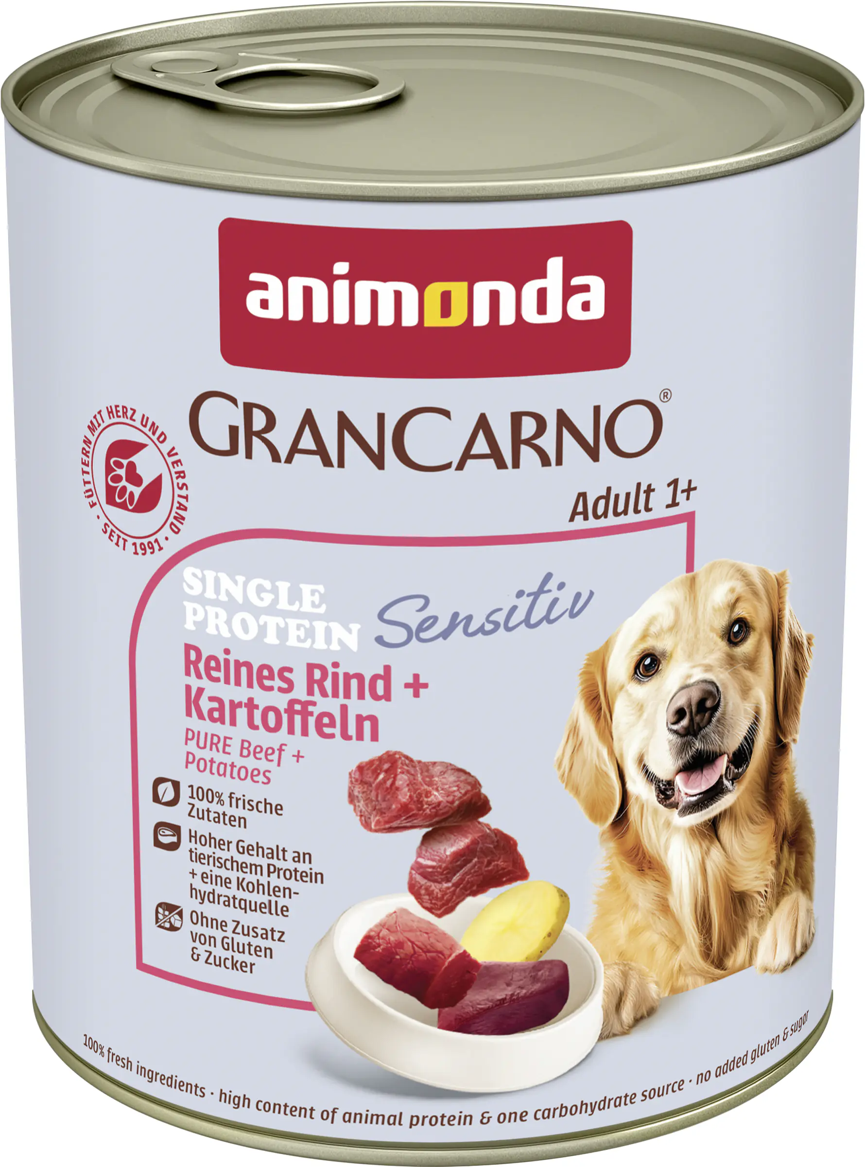Animonda GranCarno Hundenassfutter Adult Sensitiv getreidefrei 800 g Rind & Kartoffeln