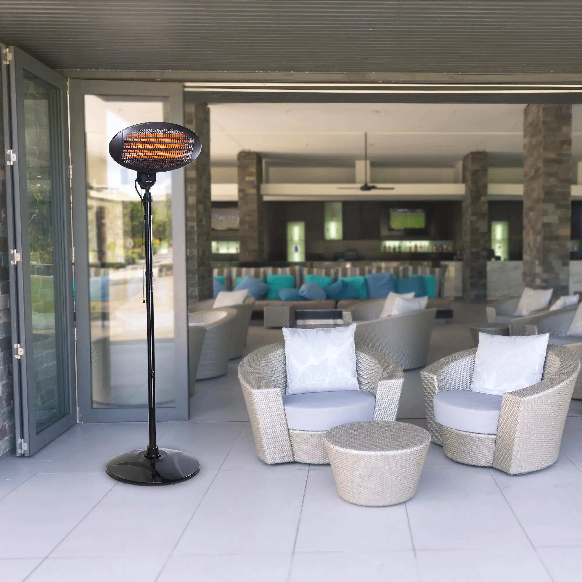 Emerio Terrassenheizstrahler 2000 Watt, Höhe 1,7 - 2,2 m