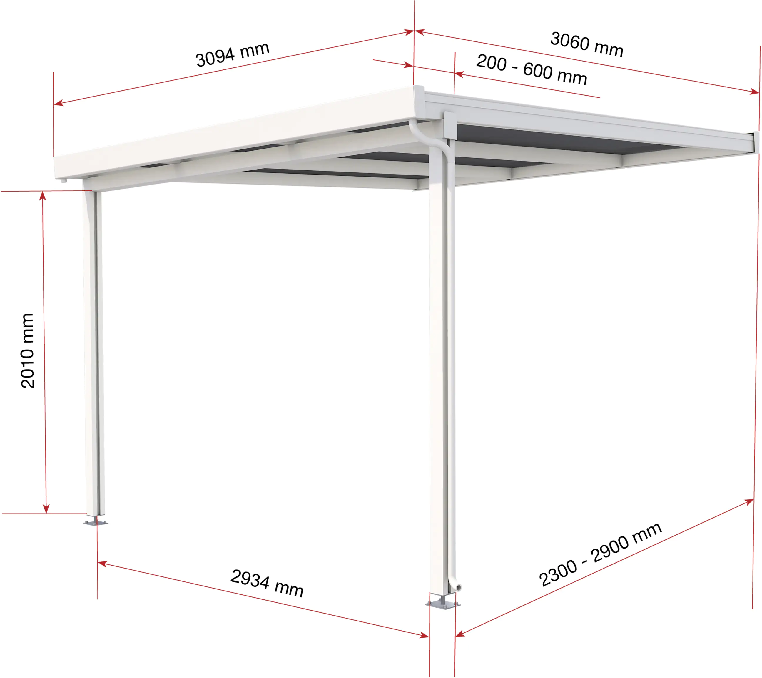 Gutta Premium Terrassendach 309,4 x 306 cm weiß PC weiß opal 16 mm