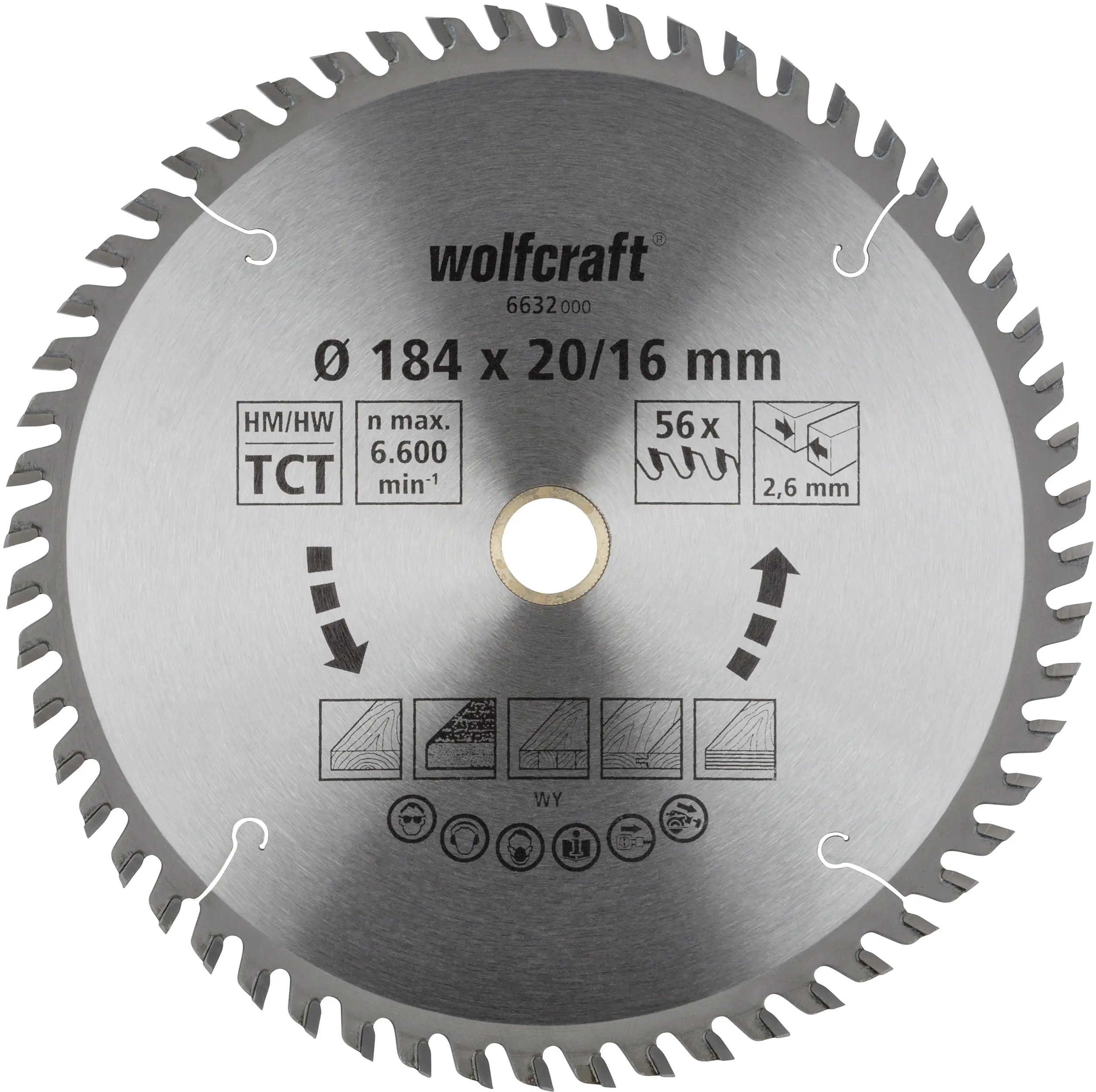 Wolfcraft Kreissägeblatt 184 x 20/16 mm 56 Zähne Hartmetall