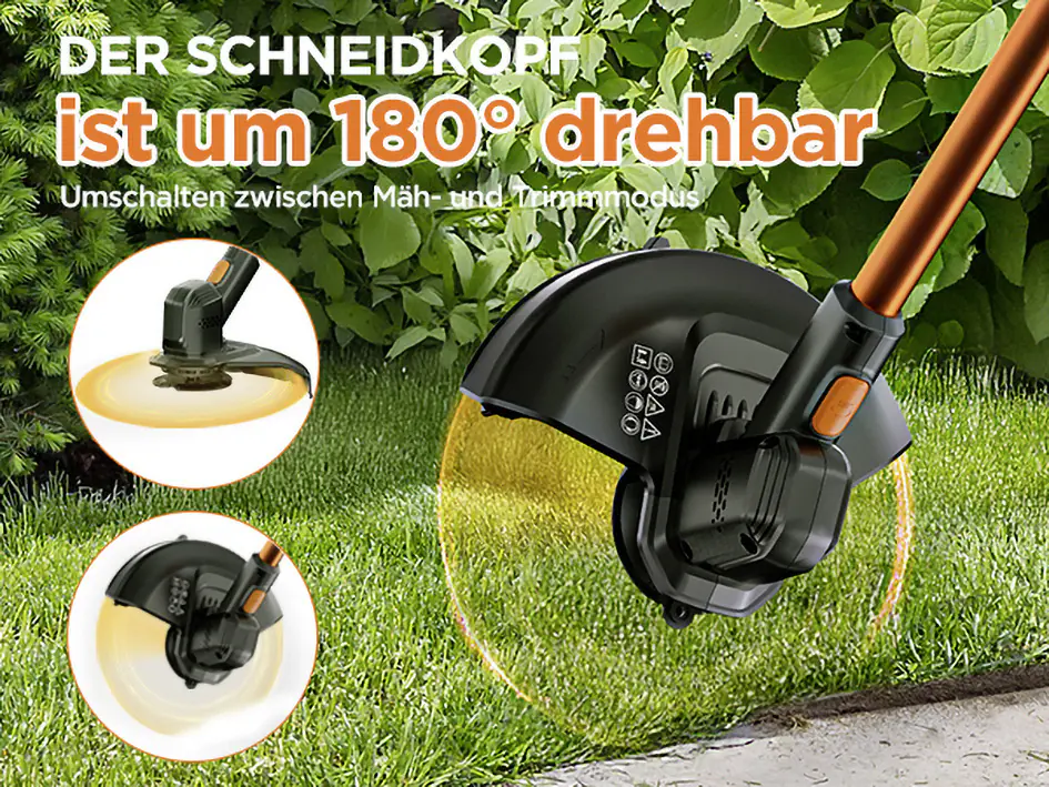 Litheli Akku-Rasentrimmer Handy+ U20 25cm Schnittkreis, Inklusive 1 x SE-Akku 2,0 Ah und 10 Nylonmesser
