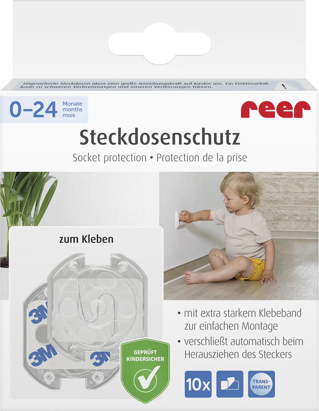Reer Steckdosenschutz transparent transparent, klebbar, 10 Stück
