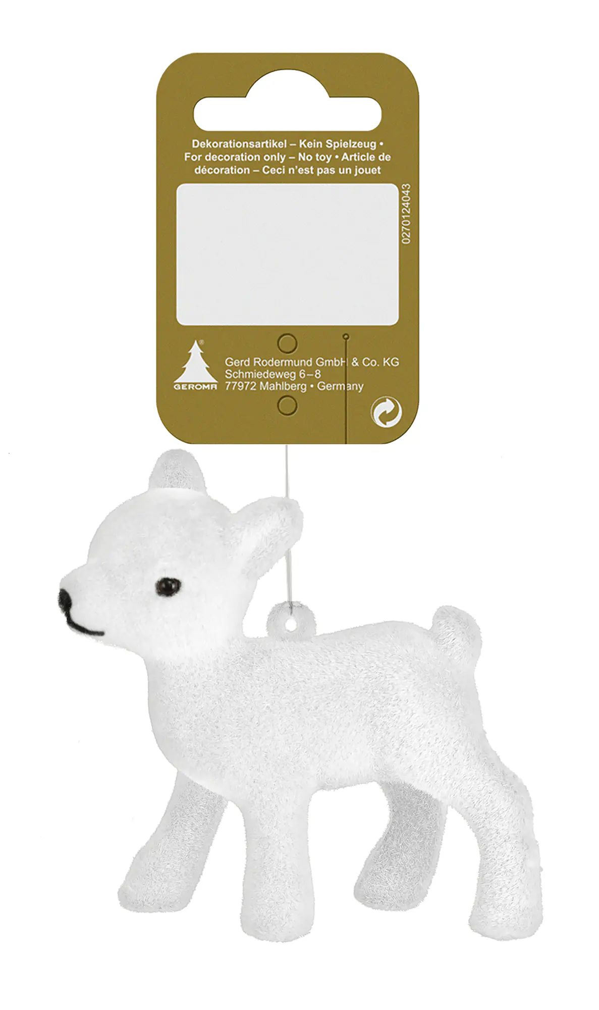 Weihnachtshänger Bambi Kunststoff 8 cm weiß 