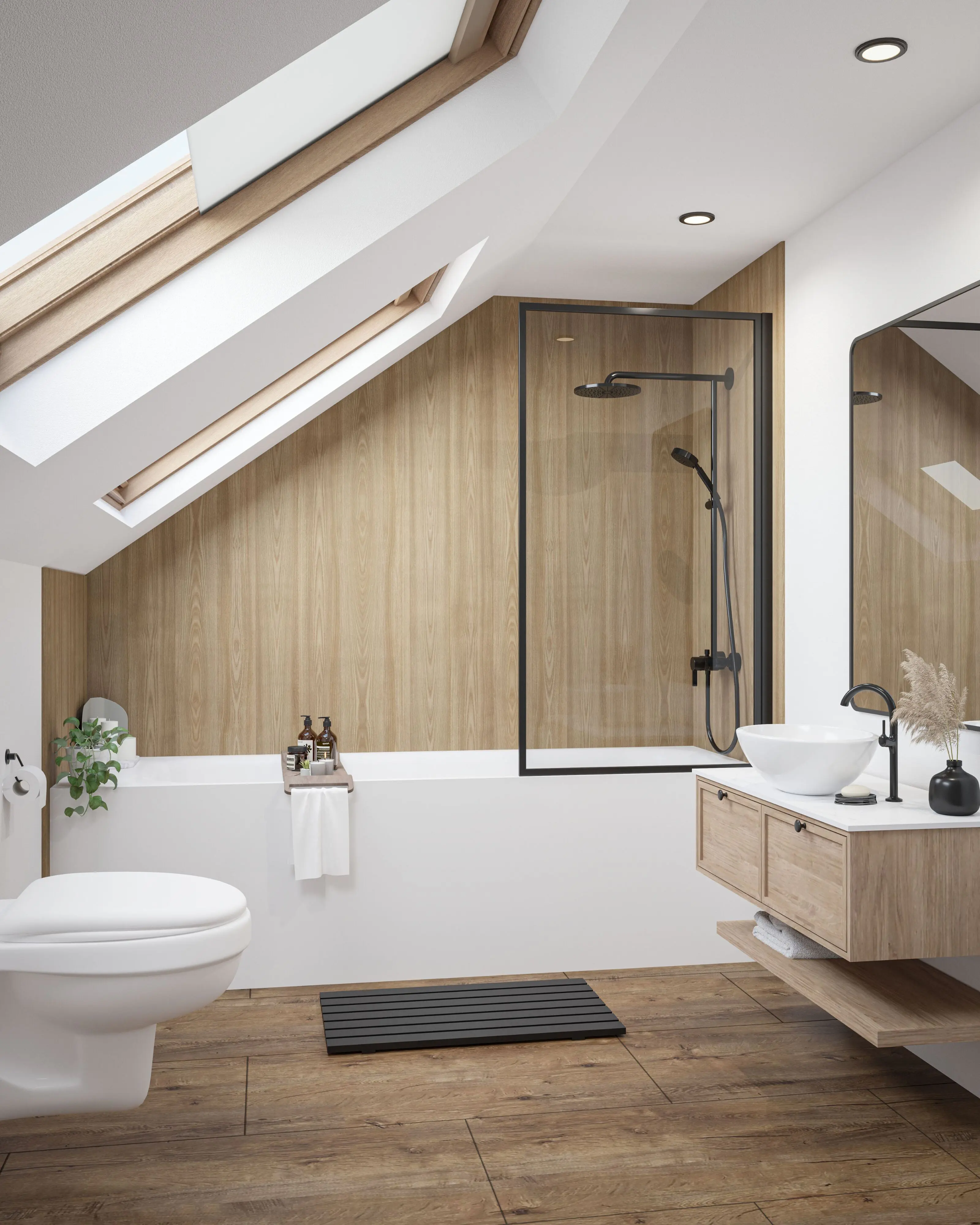 Wetwall Elite Wandpaneel  Natural Wood 16 x 242 cm mit abgerundeter Abschlusskante