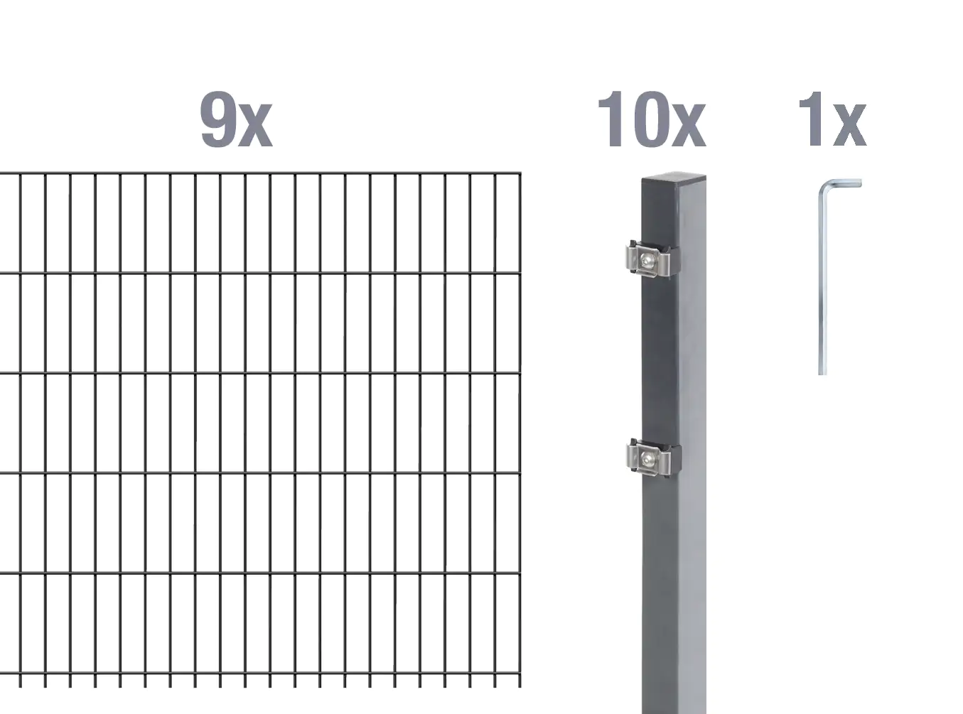 Alberts Doppelstabmatten-Grundset 18 m 200 x 120 cm 6/5/6 anthrazit