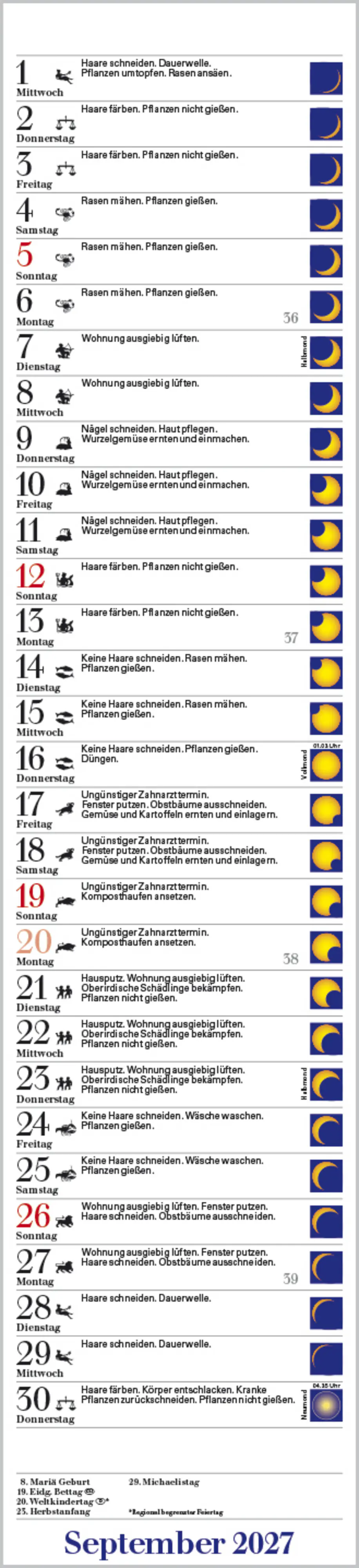 Korsch Kalender Langplaner Mond 2027
