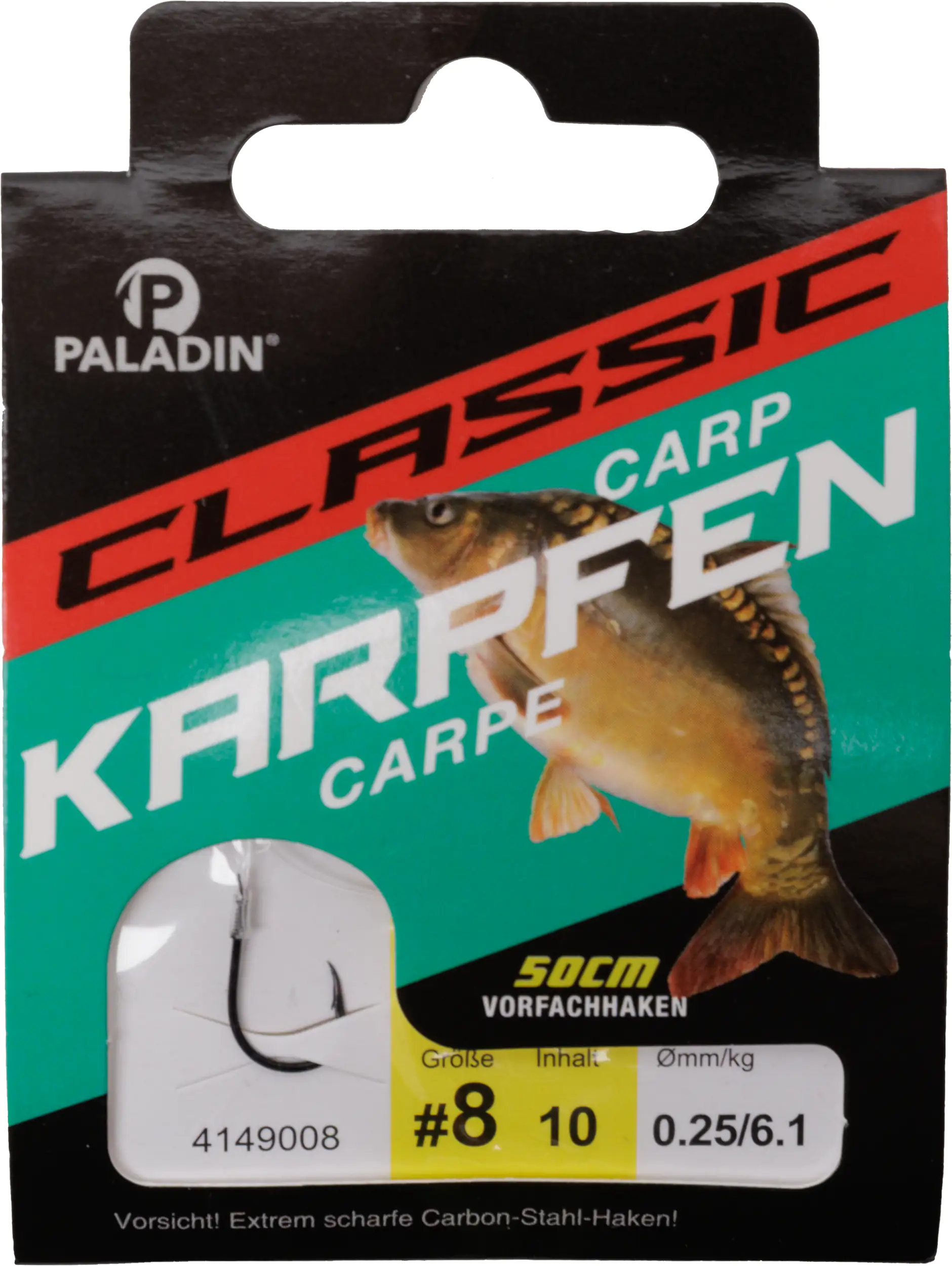 Paladin Karpfenhaken gebunden Größe 8 50 cm 10 Stück schwarz