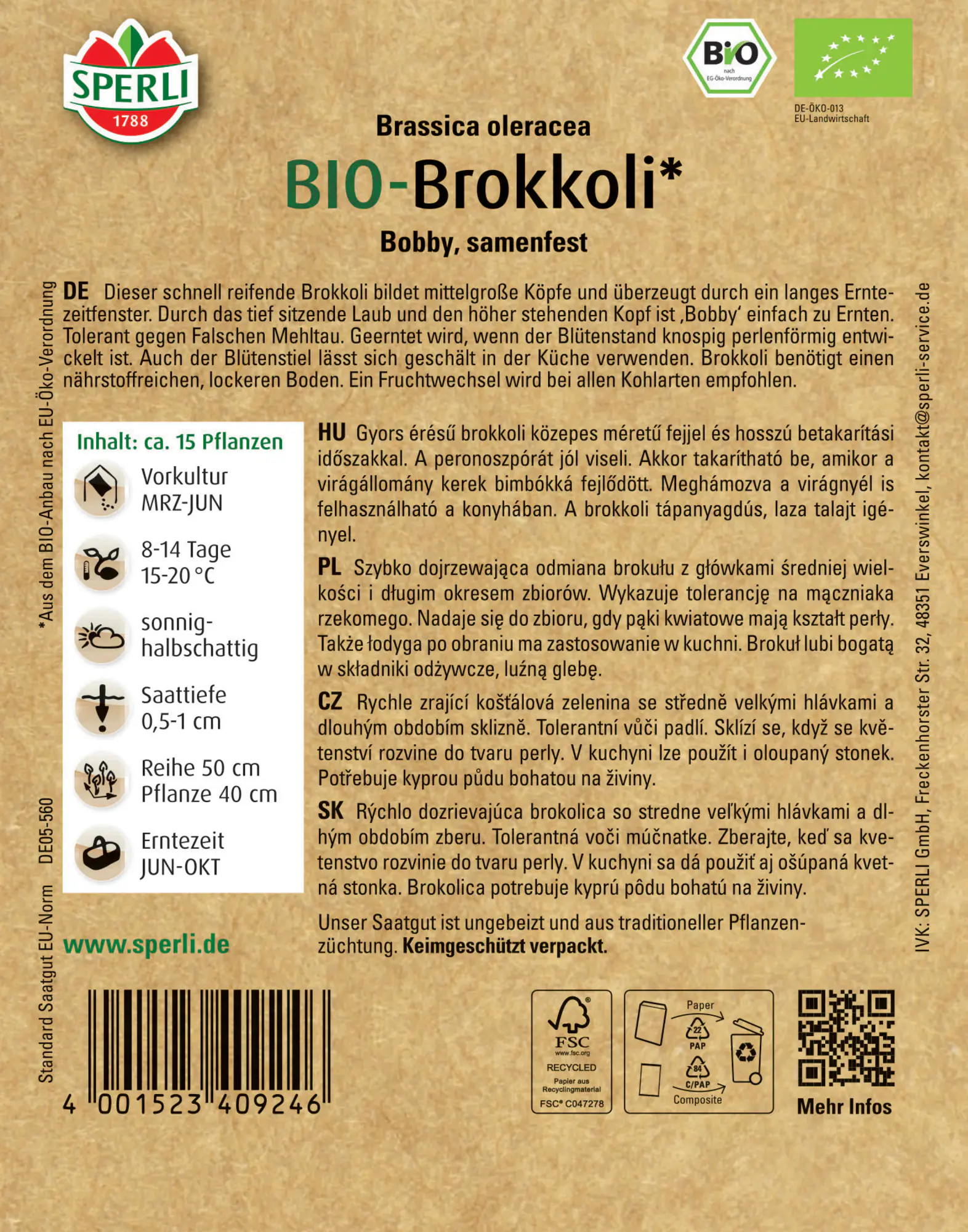 Sperli BIO Brokkoli Bobby