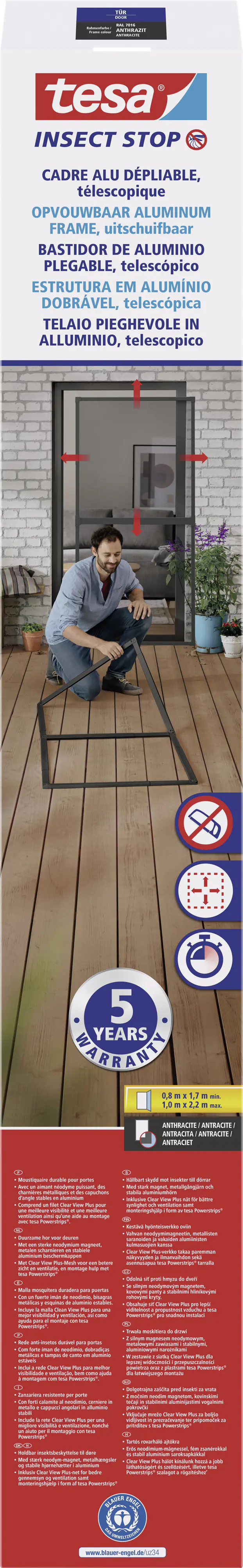 tesa Fliegenschutz-Tür FALT 100 x 220 cm anthrazit/anthrazit kürzbar