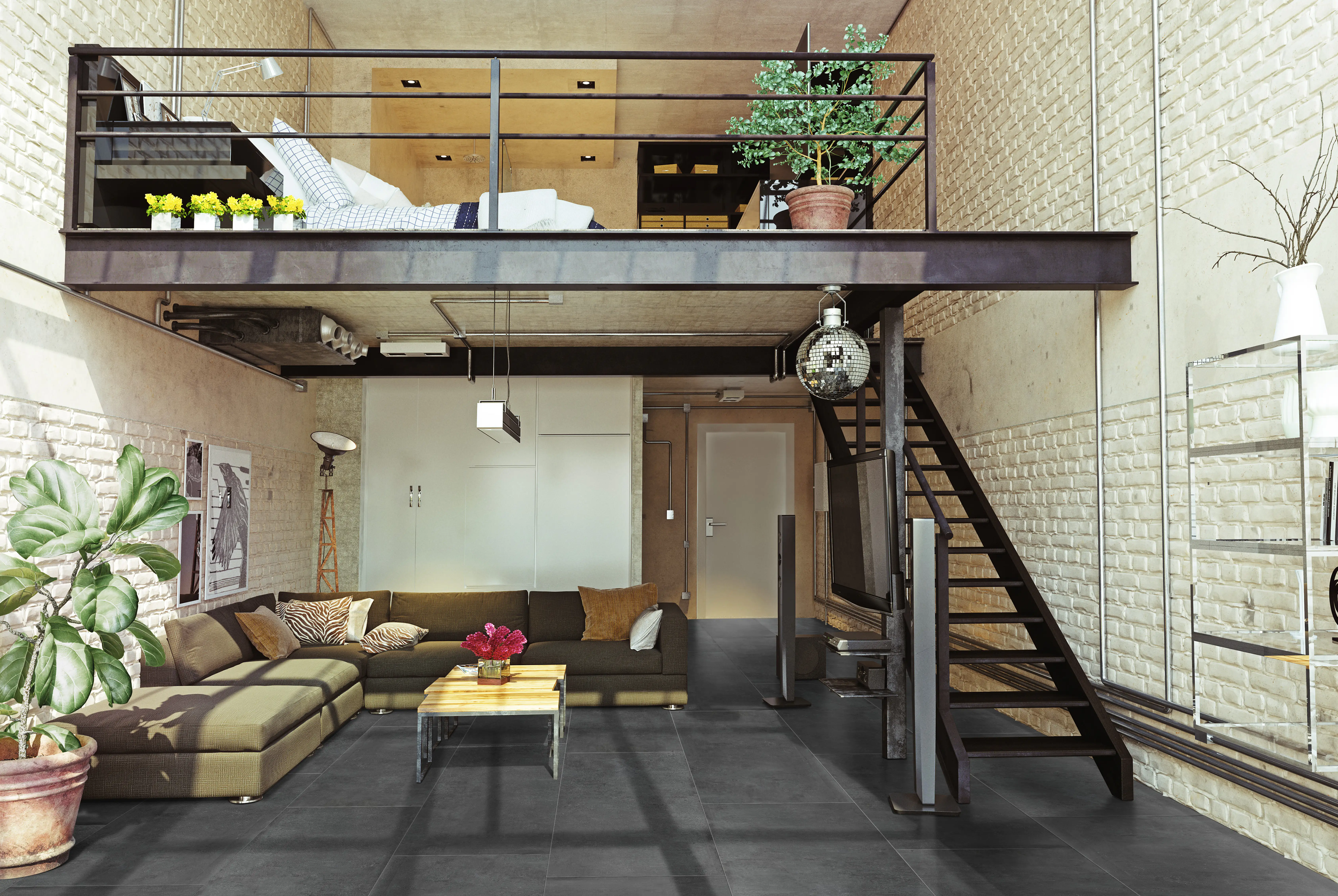 Bodenfliese Feinsteinzeug Concrete 60 x 120 cm anthrazit