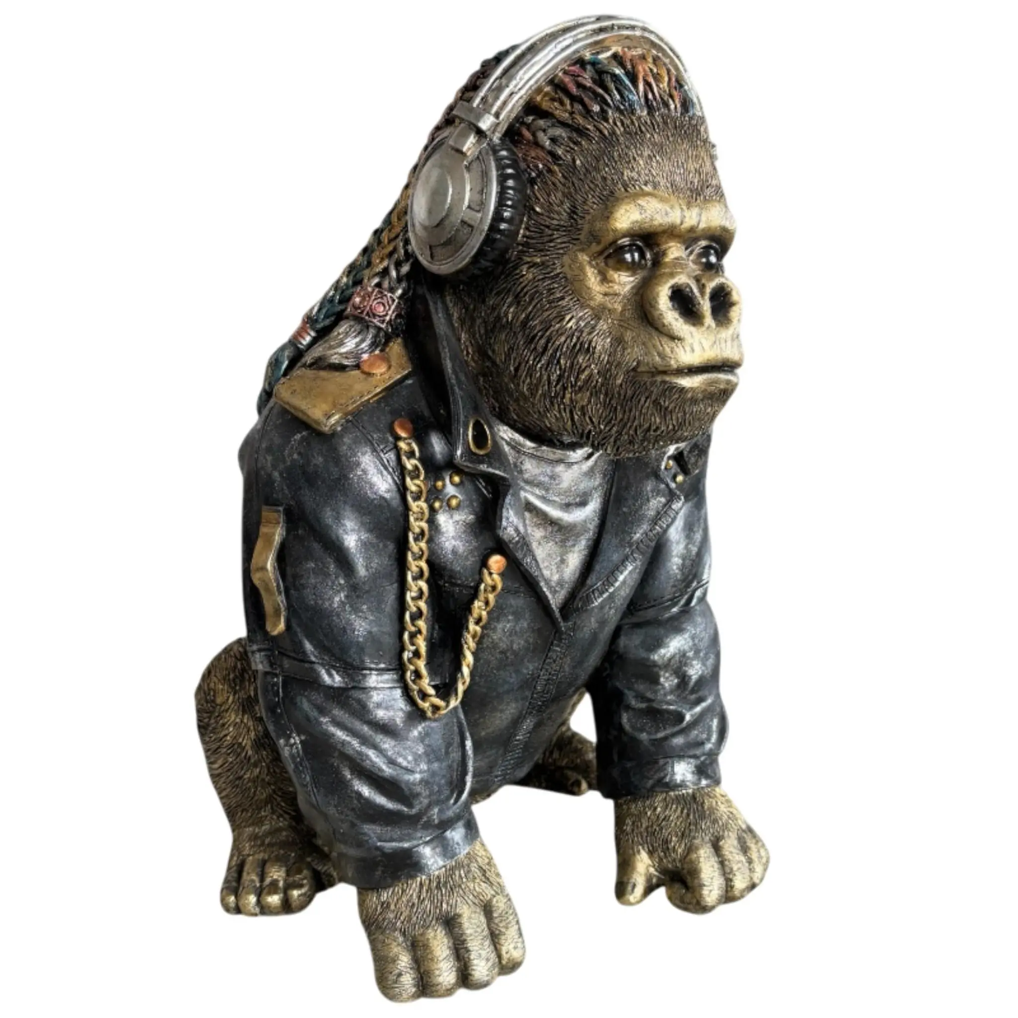 Dekofigur Gorilla Rasta mit Kopfhörern 33,5 x 28 cm schwarz/gold
